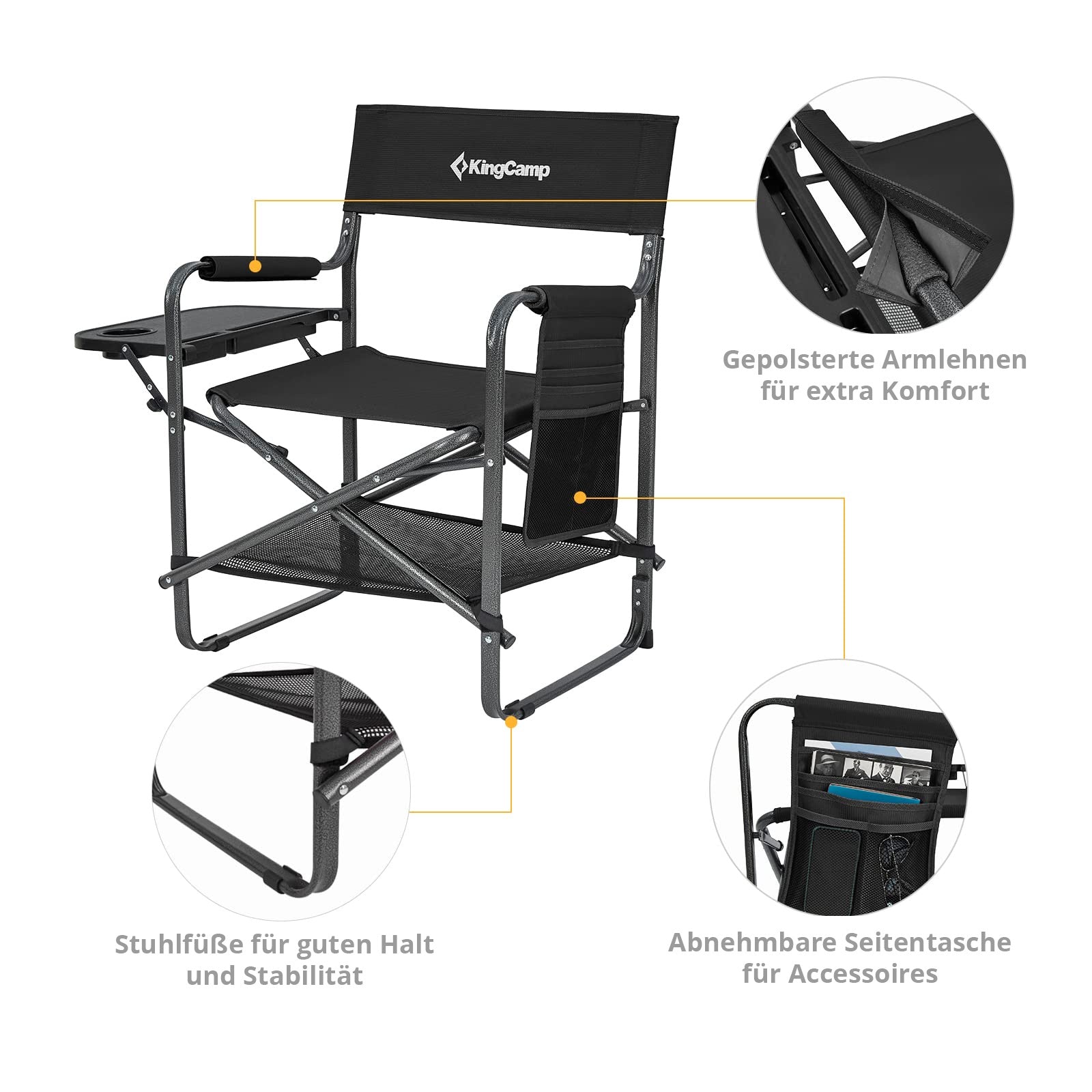 Chaise de directeur KINGCAMP Chaise pliante de camping multi-usages Chaise pliante Table avec accoudoirs