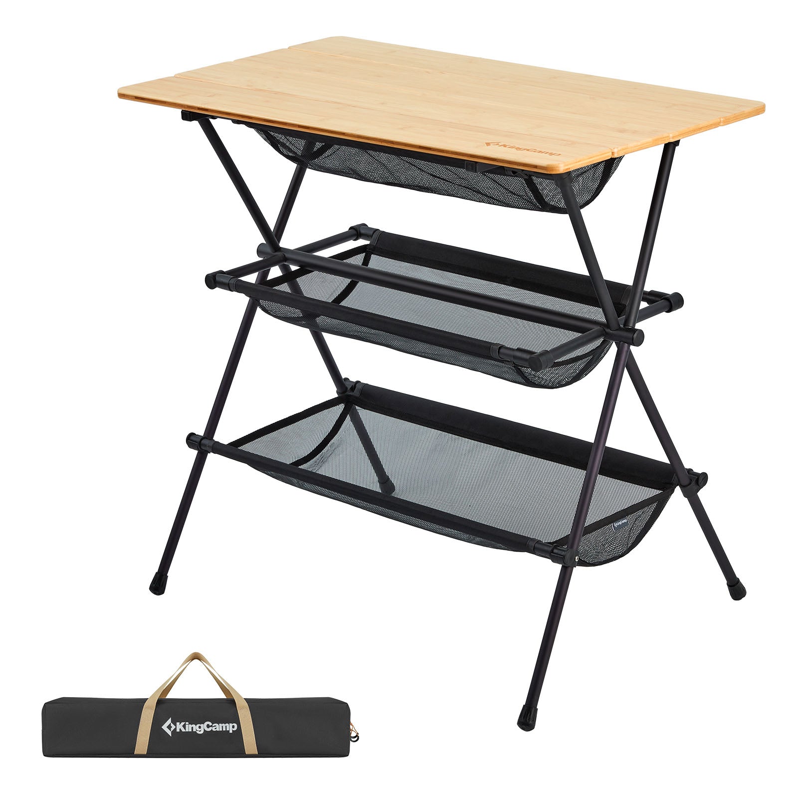 KINGCAMP Side Table Camping Kitchen Table Rolling Table Grill BBQ Aluminium Bamboo Wood