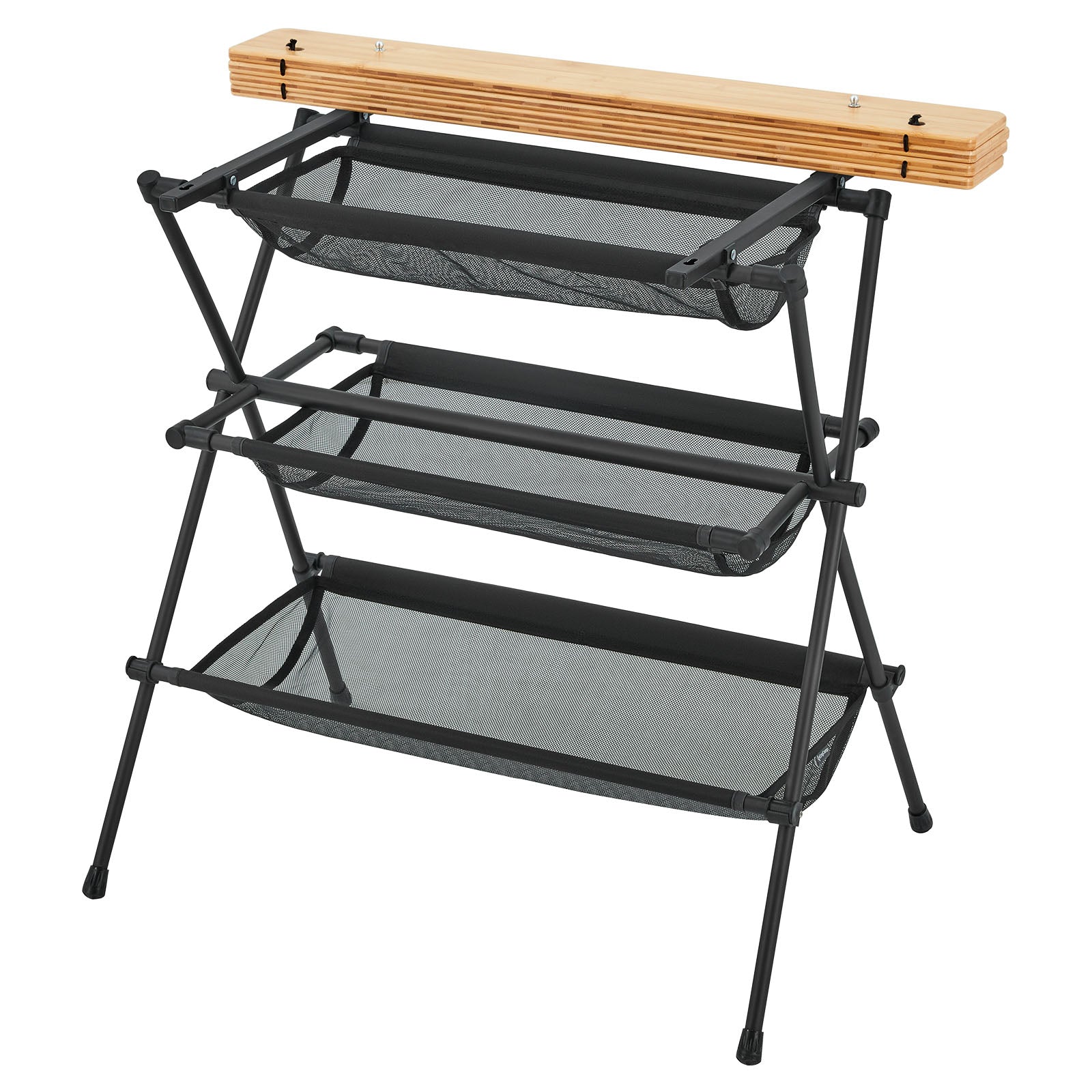 KINGCAMP Bijzettafel Camping Keukentafel Roltafel Barbecue BBQ Aluminium Bamboe Hout