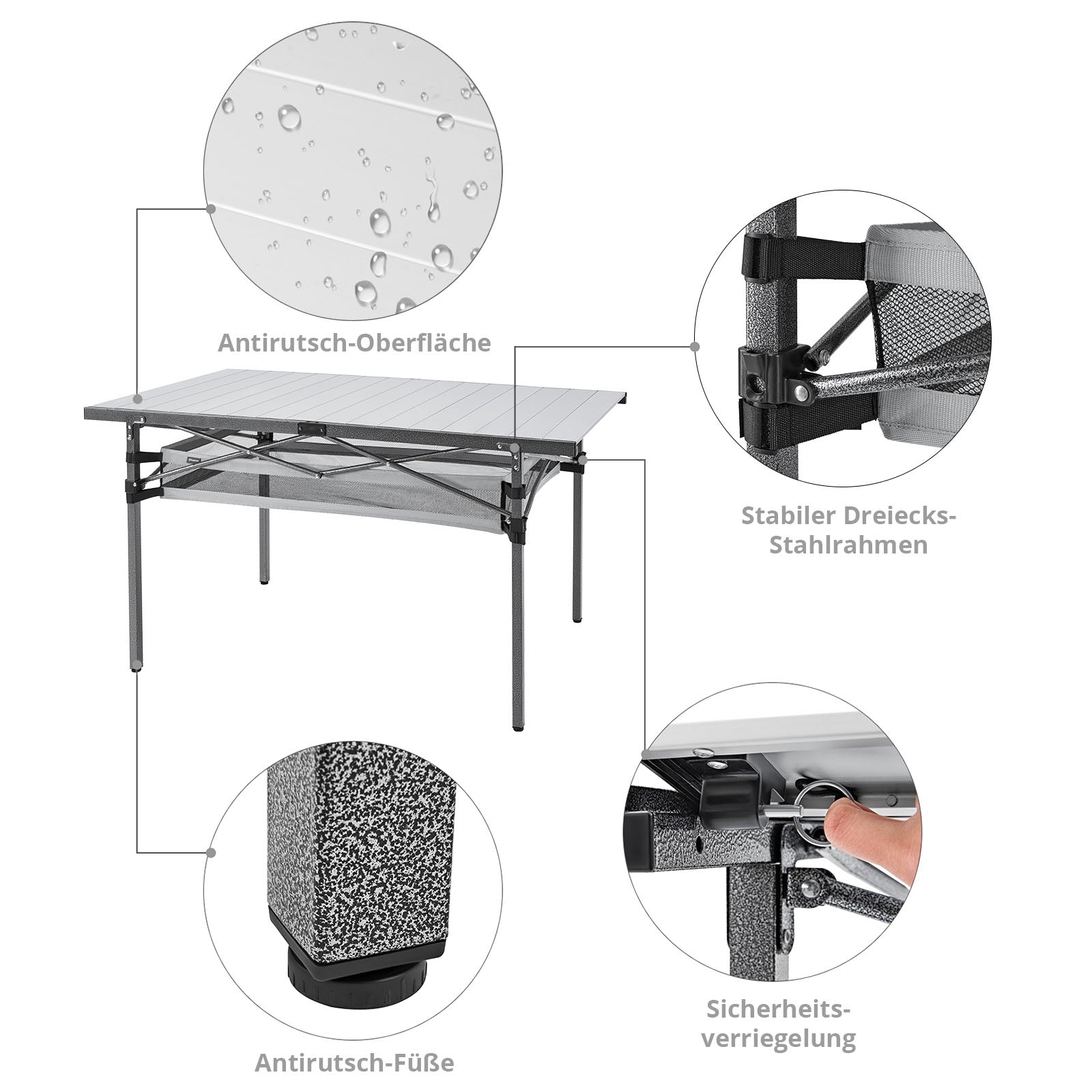 KINGCAMP kampeertafel, campingtafel op wieltjes, klaptafel, tuintafel, aluminium, 136 x 70 cm