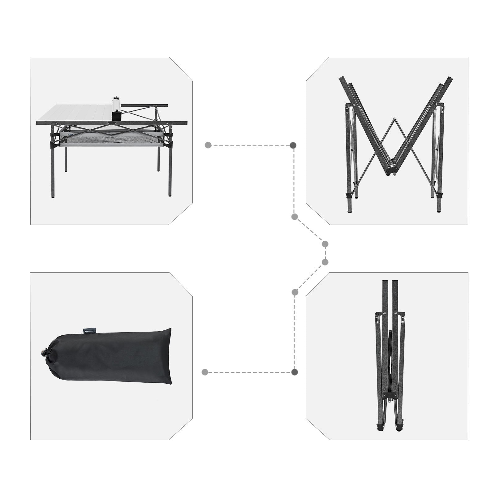 KINGCAMP kampeertafel, campingtafel op wieltjes, klaptafel, tuintafel, aluminium, 136 x 70 cm