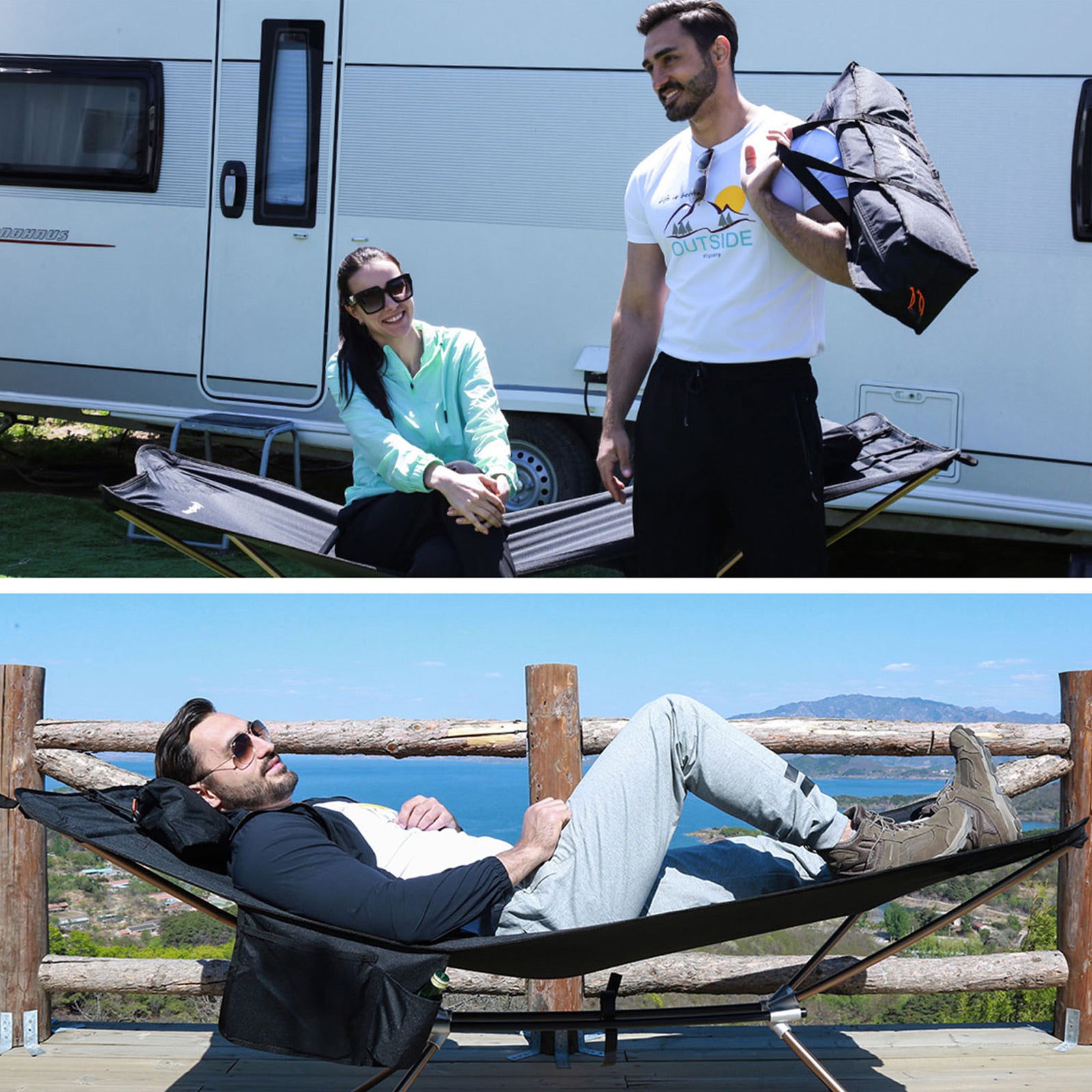 Hamac de camping pliant en aluminium Kingcamp XL, support large, capacité de charge : 120 kg