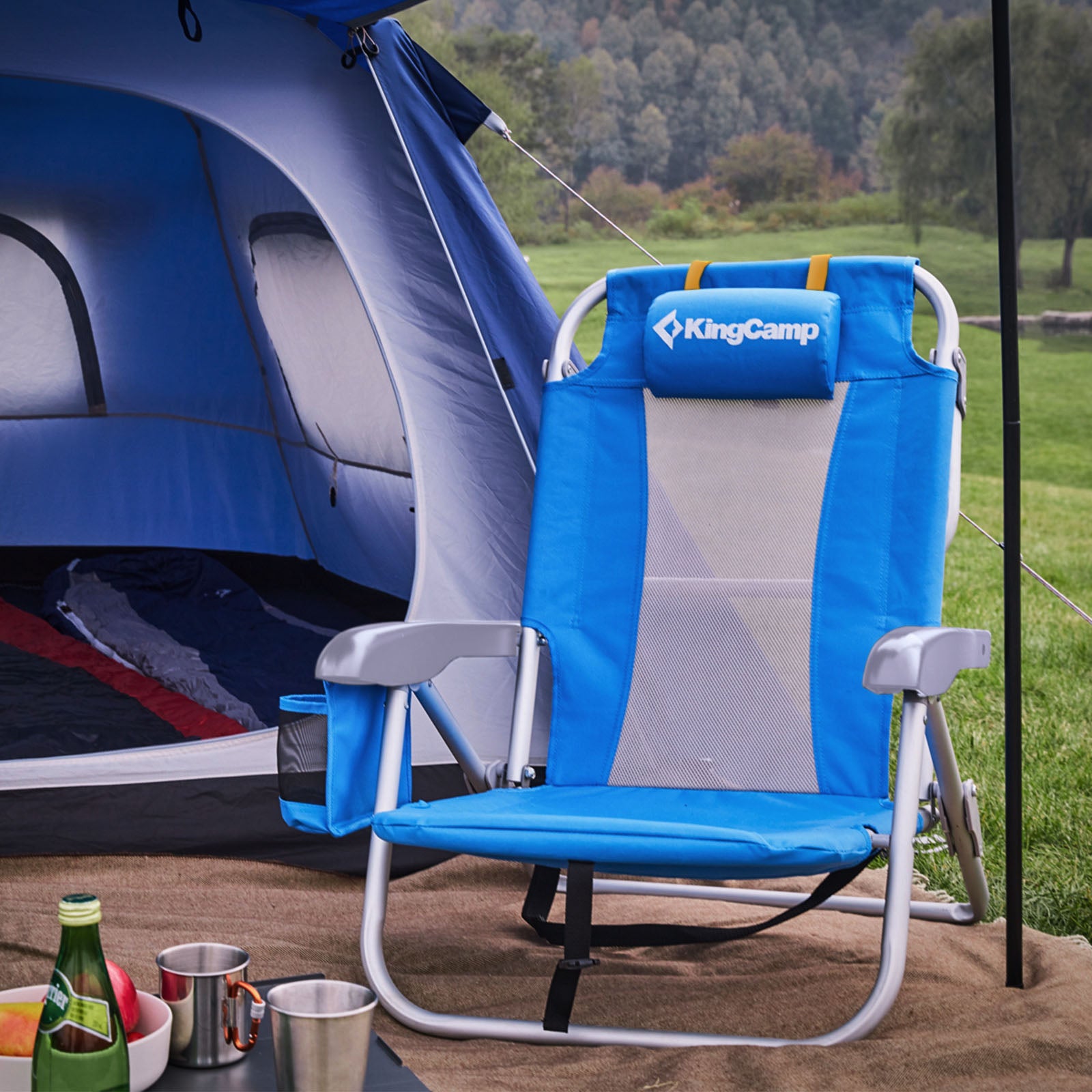 KINGCAMP Strand Stuhl Camping Liege Klappstuhl XL Niedrig Verstellbar Alu 136 kg
