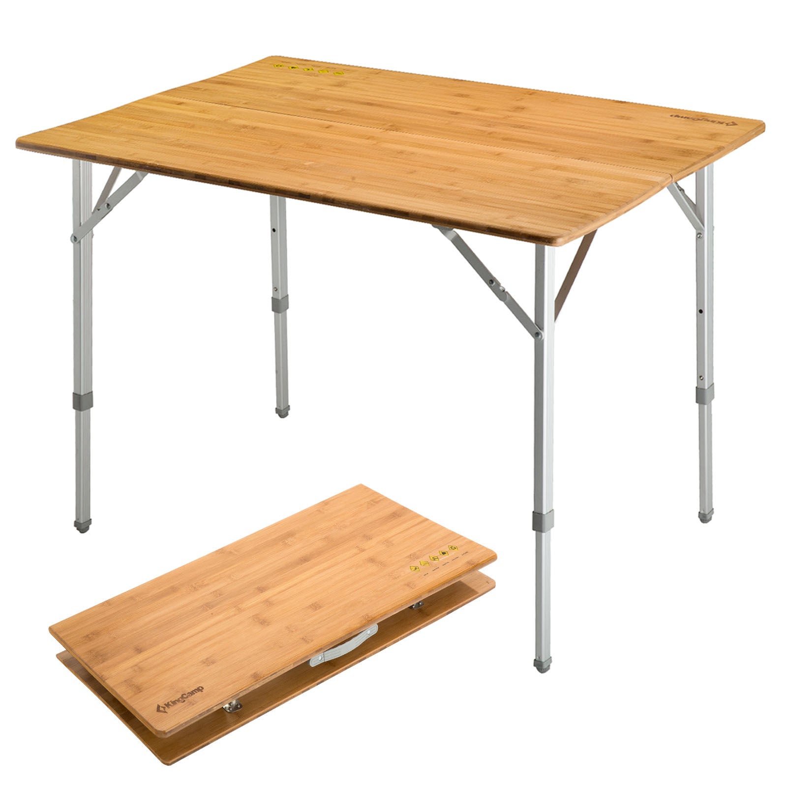 KINGCAMP Bambus Camping Falt Tisch Garten Klapptisch Alu Holz 3Höhen V
