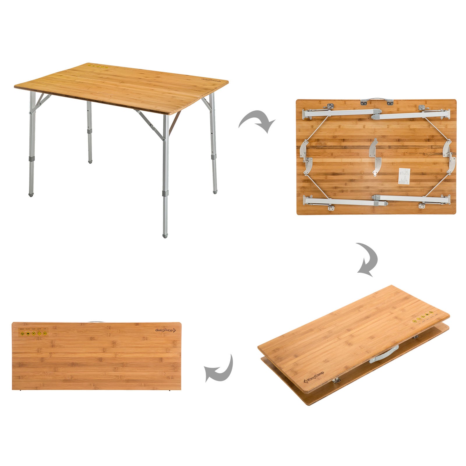 KINGCAMP Bambus Camping Falt Tisch Garten Klapptisch Alu Holz 3Höhen Verstellbar