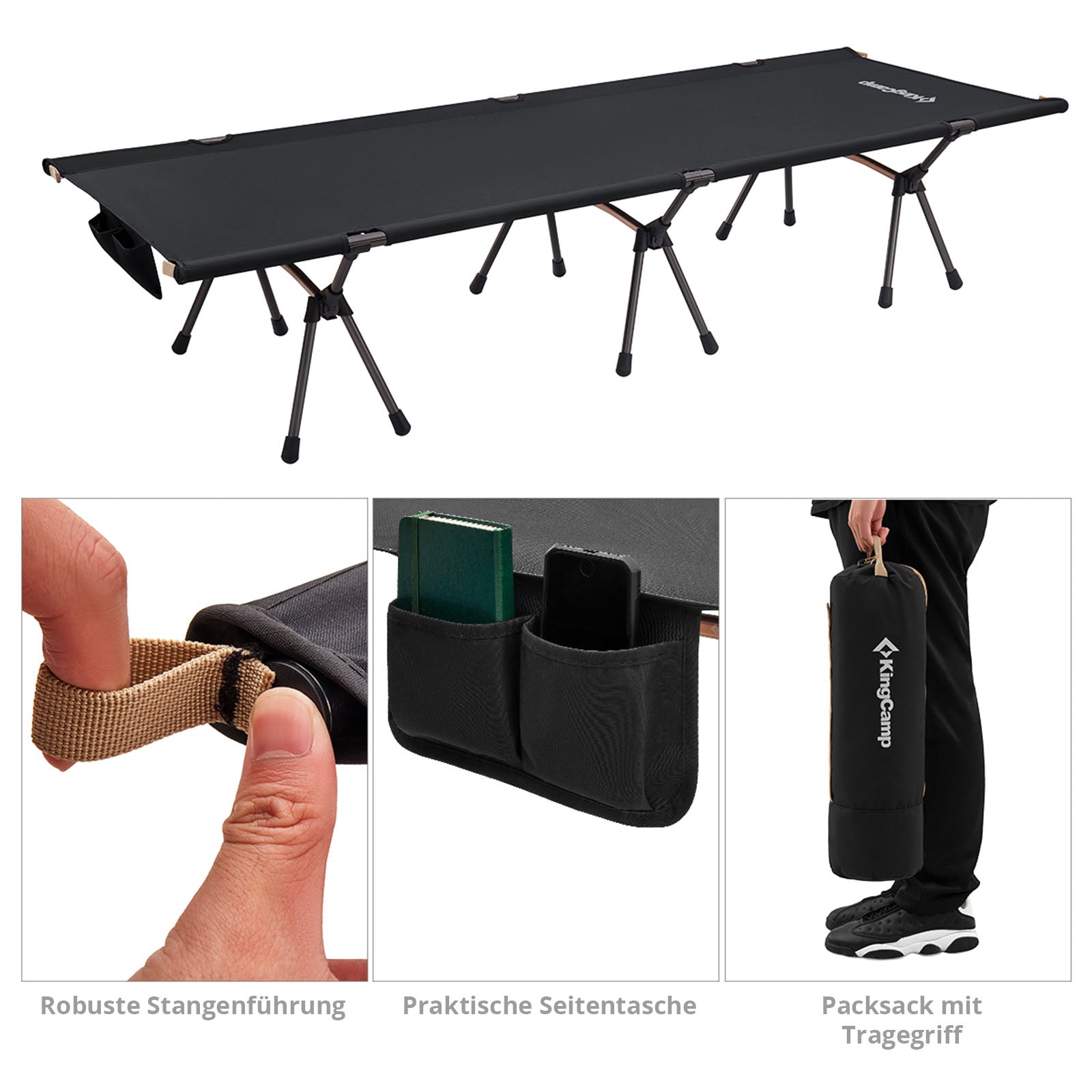 KINGCAMP aluminum camp bed click folding bed camping lounger light high 150 kg 2 heights