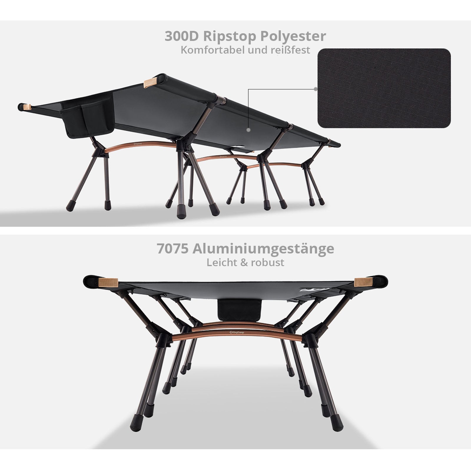 KINGCAMP aluminum camp bed click folding bed camping lounger light high 150 kg 2 heights