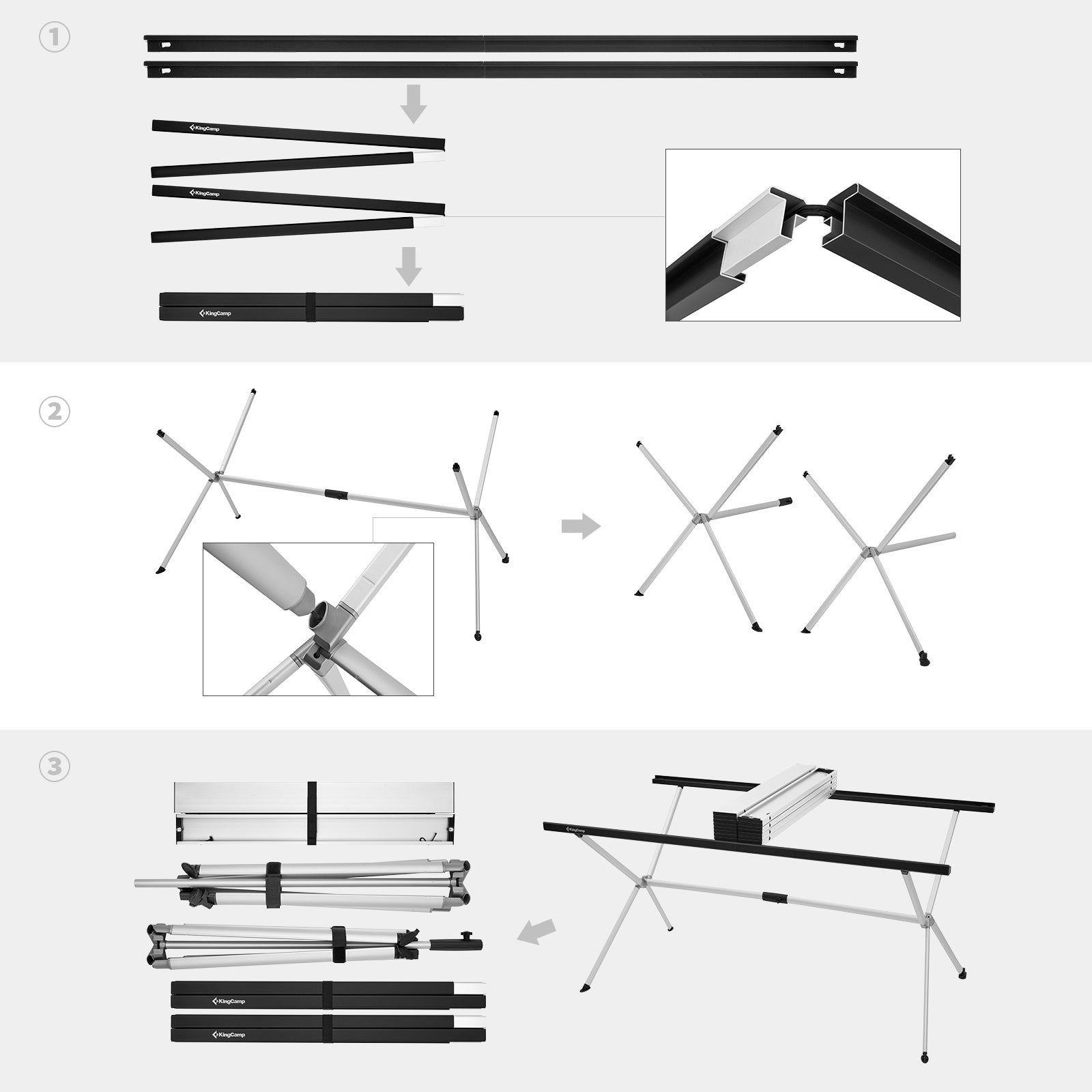 Table de camping KINGCAMP table de camping roulante table pliante table de jardin pliante en aluminium 146x80cm