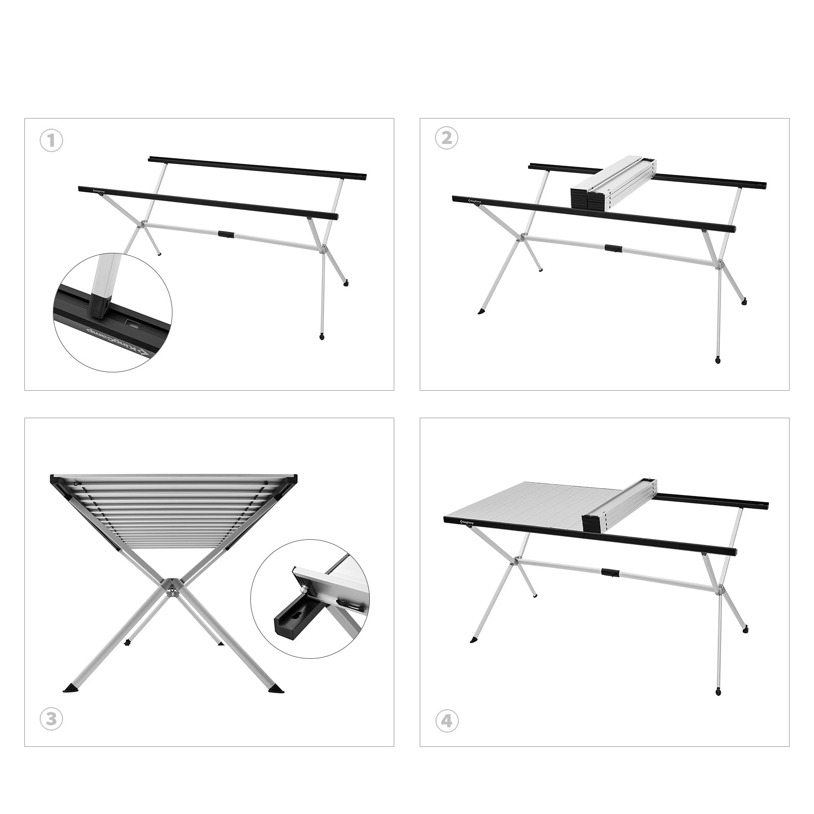 Table de camping KINGCAMP table de camping roulante table pliante table de jardin pliante en aluminium 146x80cm