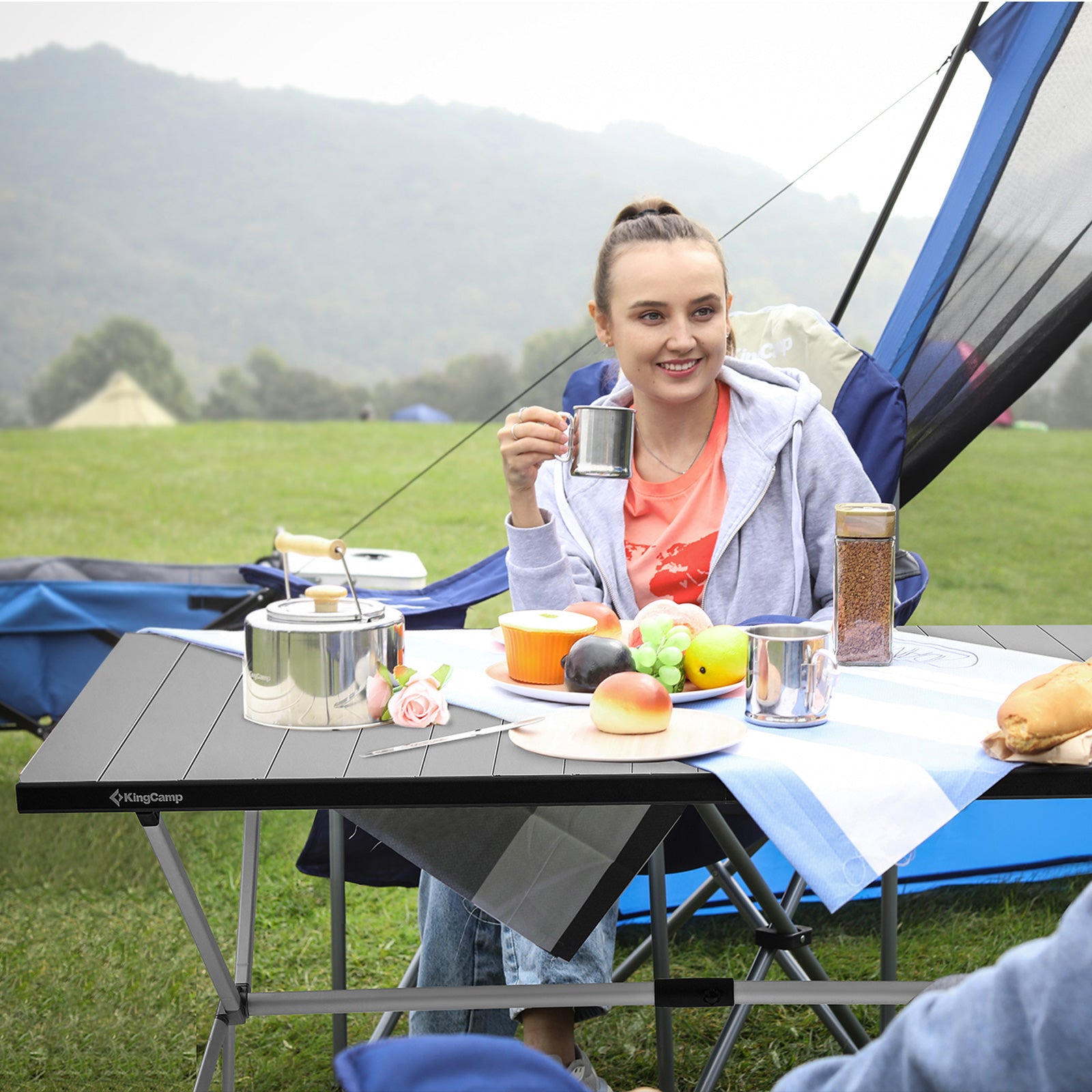 Table de camping KINGCAMP table de camping roulante table pliante table de jardin pliante en aluminium 146x80cm