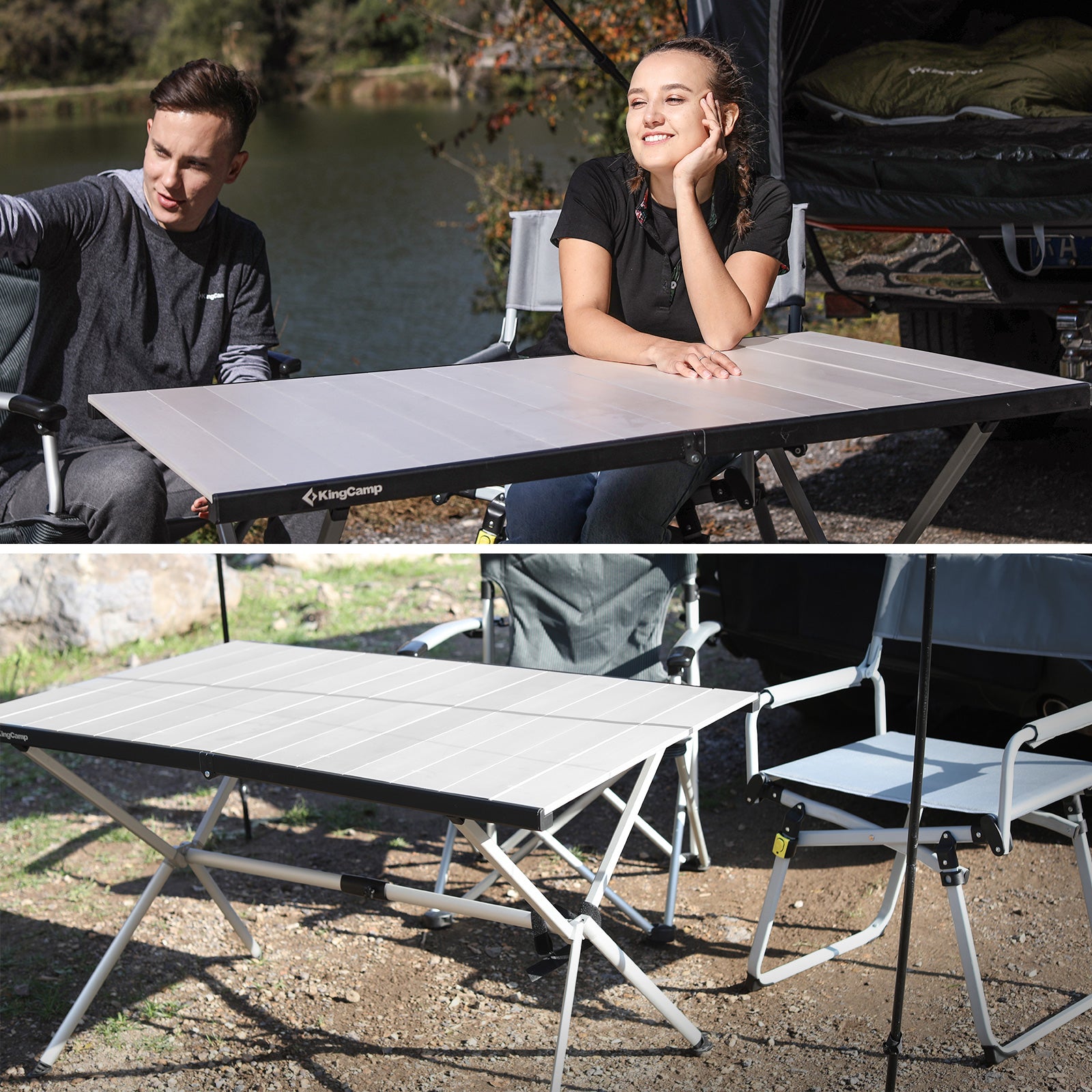 Table de camping KINGCAMP table de camping roulante table pliante table de jardin pliante en aluminium 146x80cm