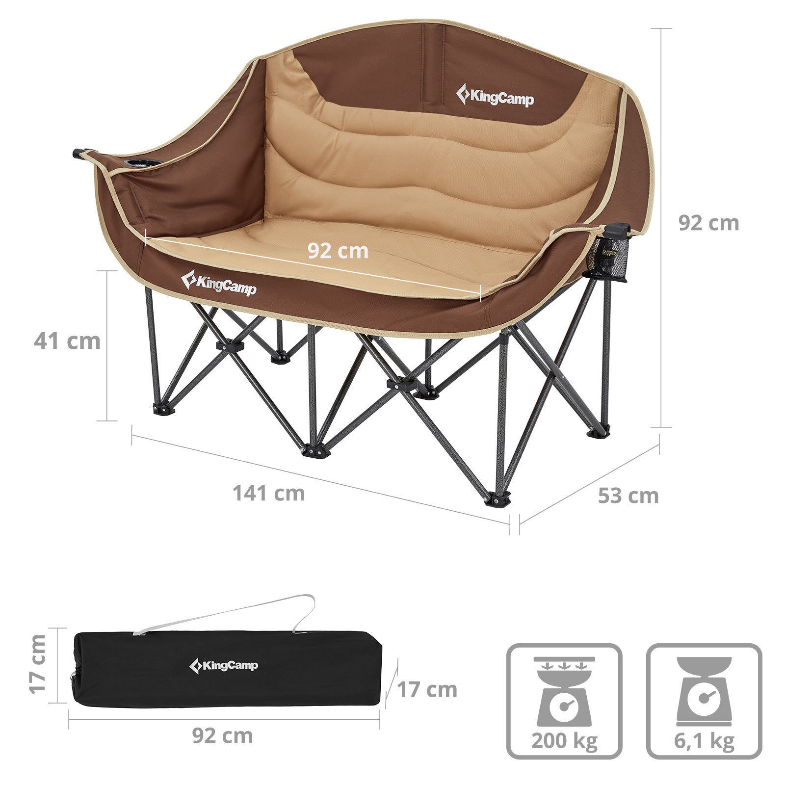 KINGCAMP Camping Sofa Duo Deluxe Doppel Lounge 2Personen Klapp Stuhl Couch 200kg