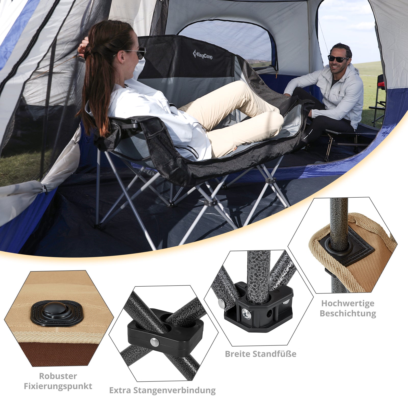KINGCAMP Campingbank Duo Deluxe Dubbele Lounge 2-persoons klapstoelbank 200 kg
