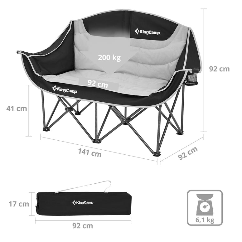 KINGCAMP Camping Chair Sofa Duo Deluxe Double Lounge 2 Person Folding Chair 200kg