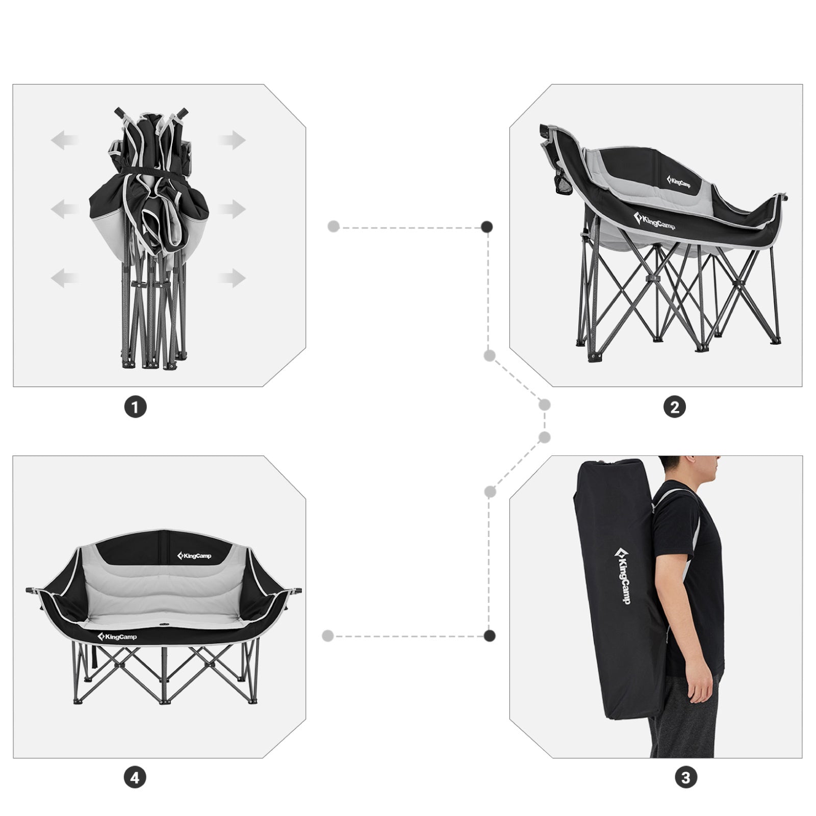 Chaise de camping Kingcamp Duo Deluxe Double Lounge 2 personnes Chaise pliante 200 kg