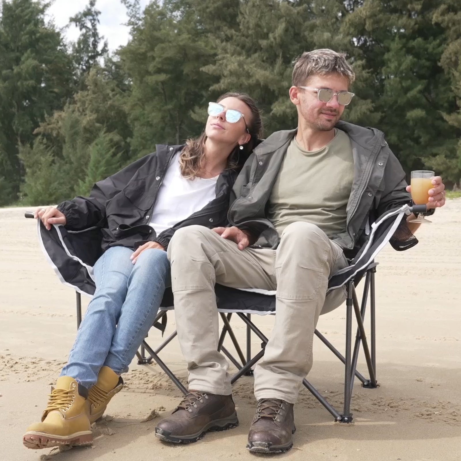 Chaise de camping Kingcamp Duo Deluxe Double Lounge 2 personnes Chaise pliante 200 kg