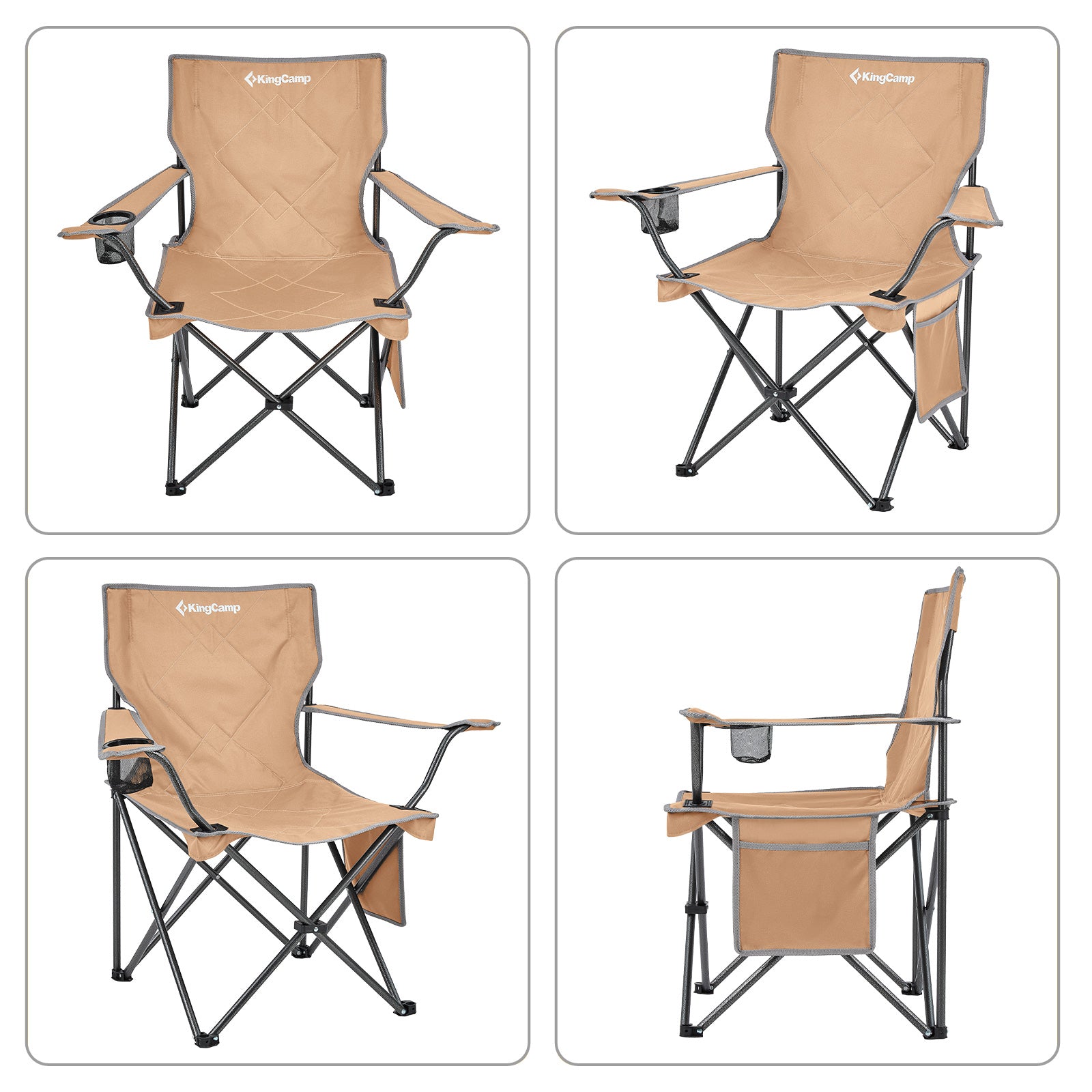 Chaise de camping pliante KINGCAMP Tanger XL, chaise de plage pliante en acier léger, 100 kg