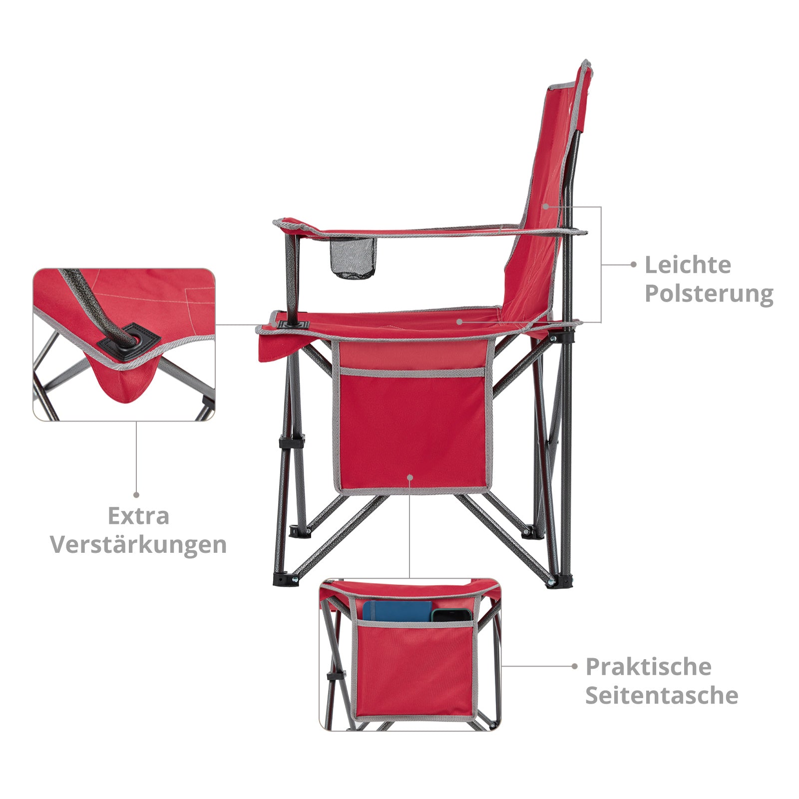 Chaise de camping pliante KINGCAMP Tanger XL, chaise de plage pliante en acier léger, 100 kg