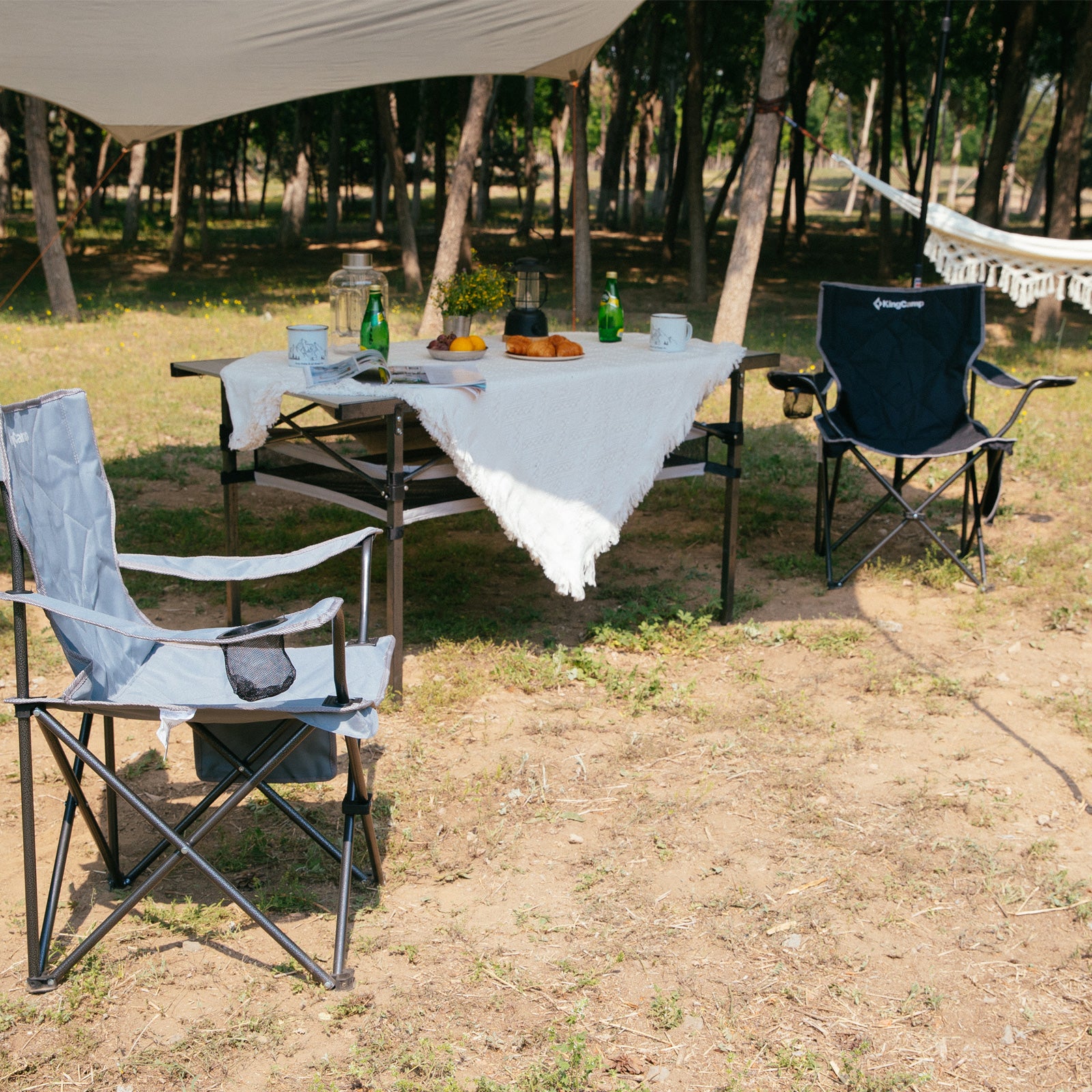 Chaise de camping pliante KINGCAMP Tanger XL, chaise de plage pliante en acier léger, 100 kg