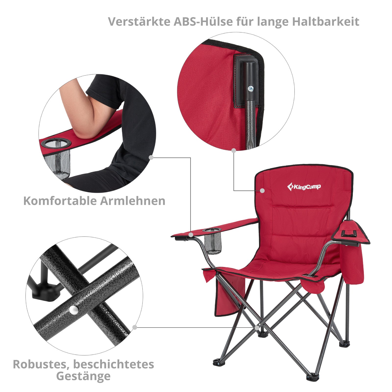KINGCAMP Camping Chair Oakdale Folding Chair XL Beach Folding Chair Cooler Bag 136 kg
