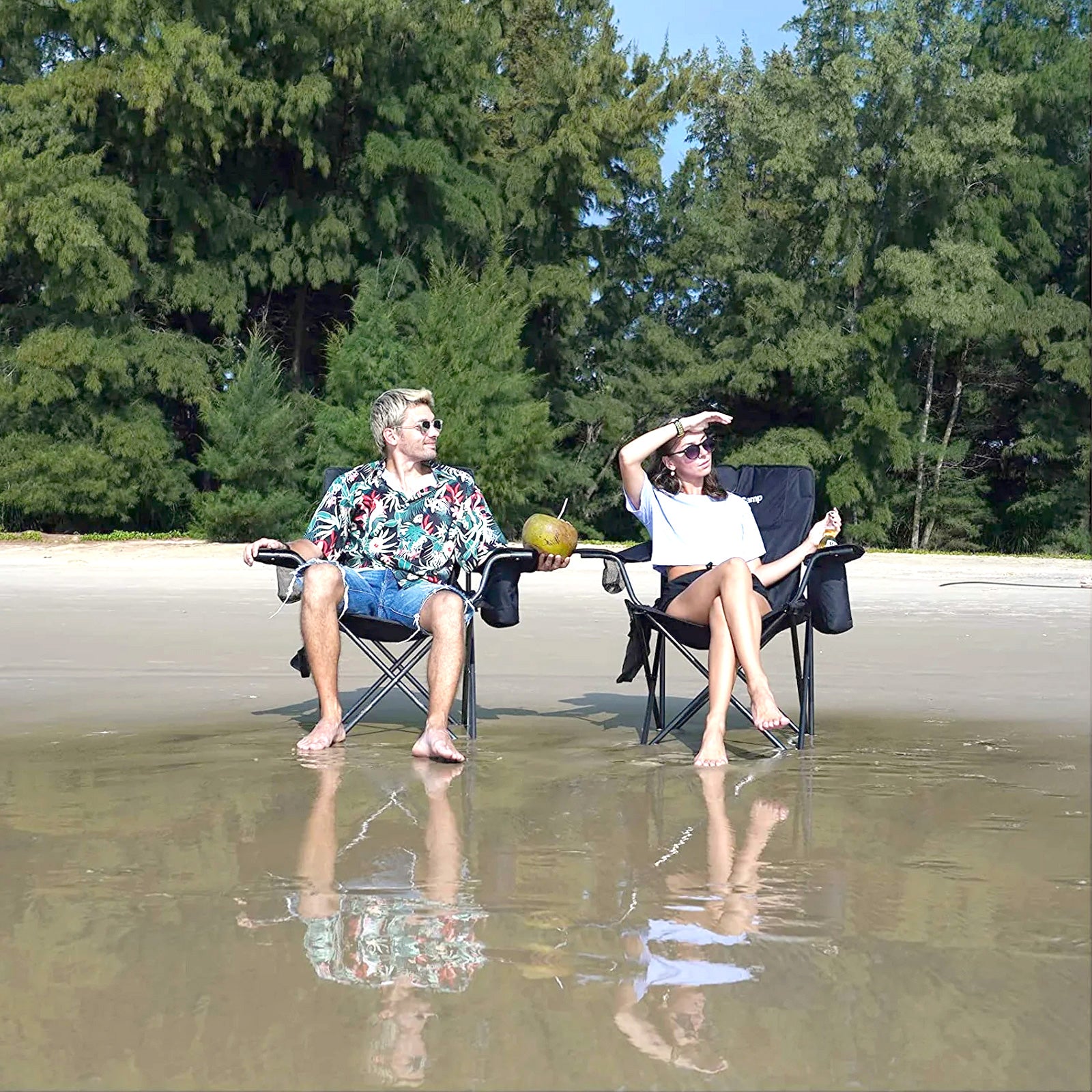 KINGCAMP Campingstuhl Oakdale Faltstuhl XL Strand Klappstuhl Kühltasche 136 kg