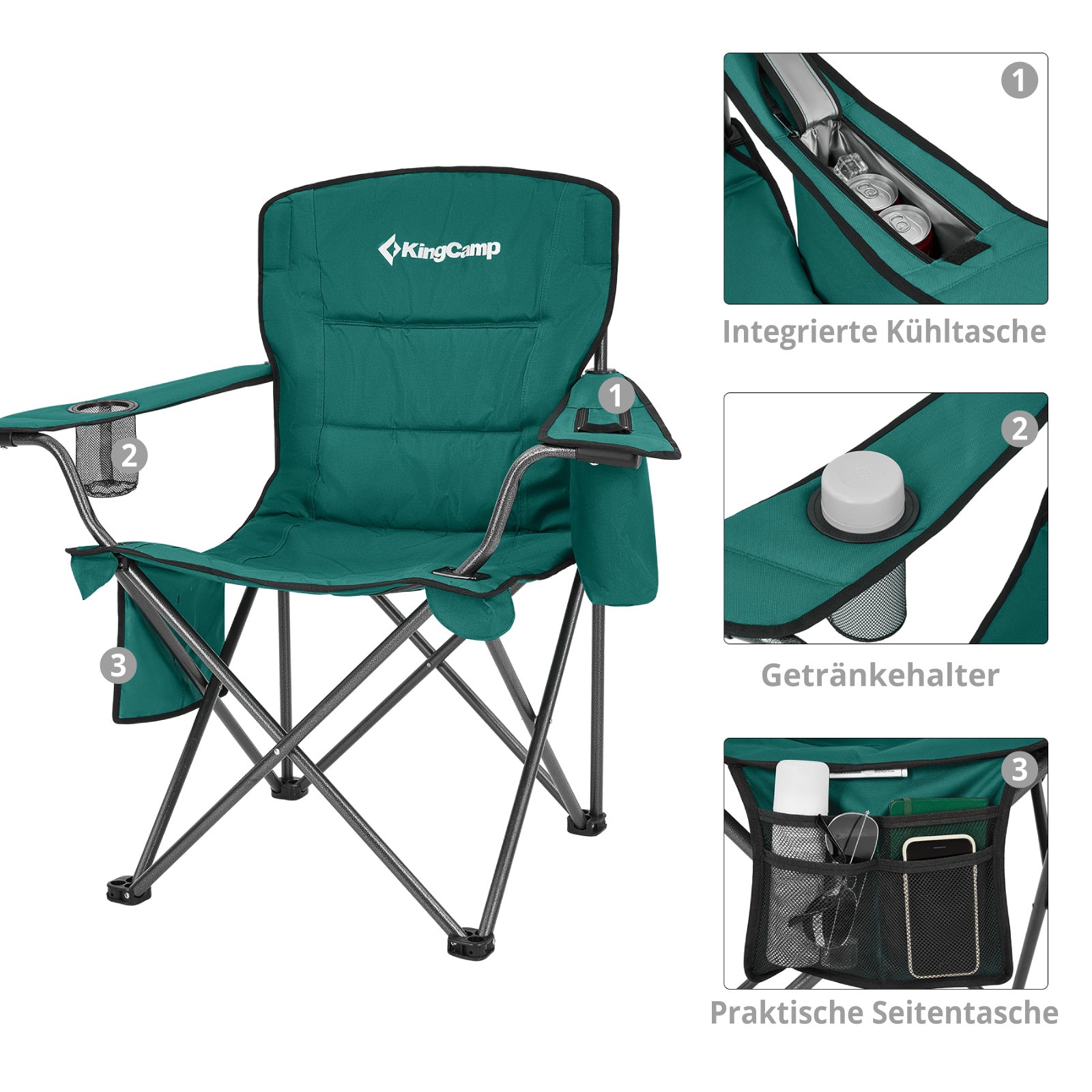 KINGCAMP Camping Chair Oakdale Folding Chair XL Beach Folding Chair Cooler Bag 136 kg