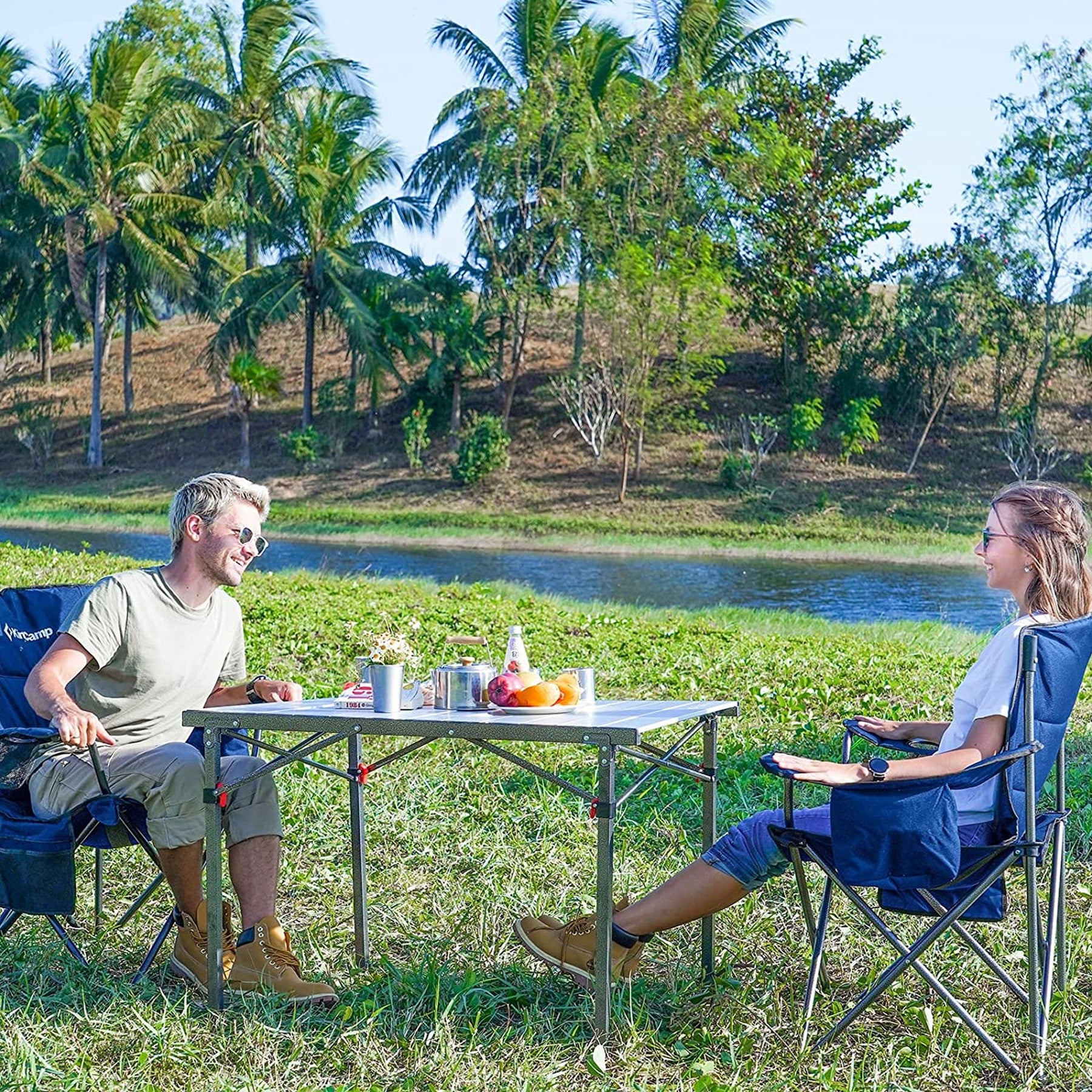 Chaise de camping KINGCAMP Oakdale Chaise pliante XL Chaise de plage pliante Sac isotherme 136 kg