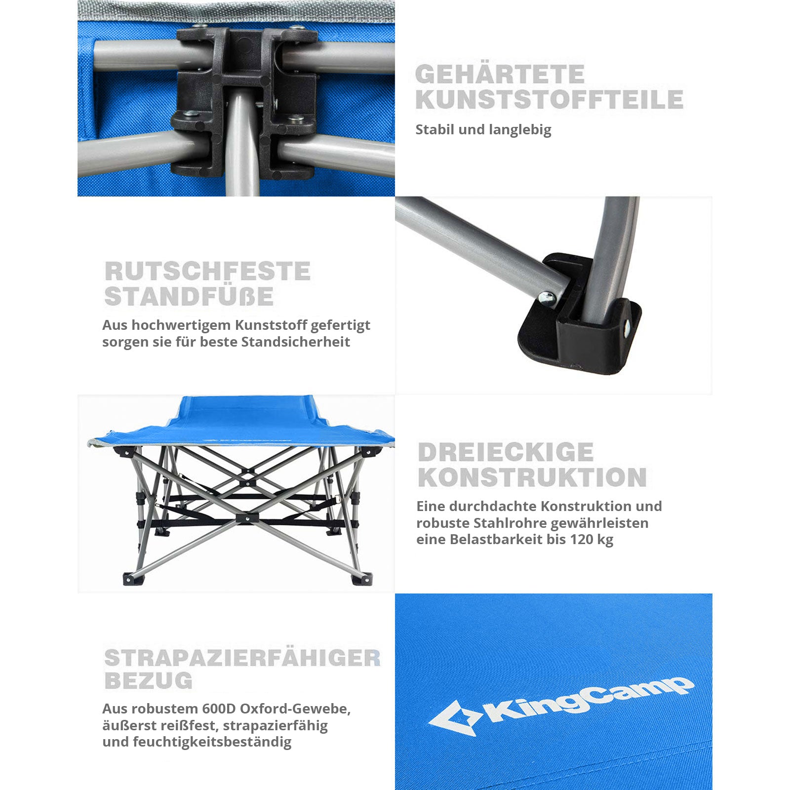 KINGCAMP Feldbett XL Outdoor Camping Liege Klappbett Gäste Bett Stahl 190x67 cm