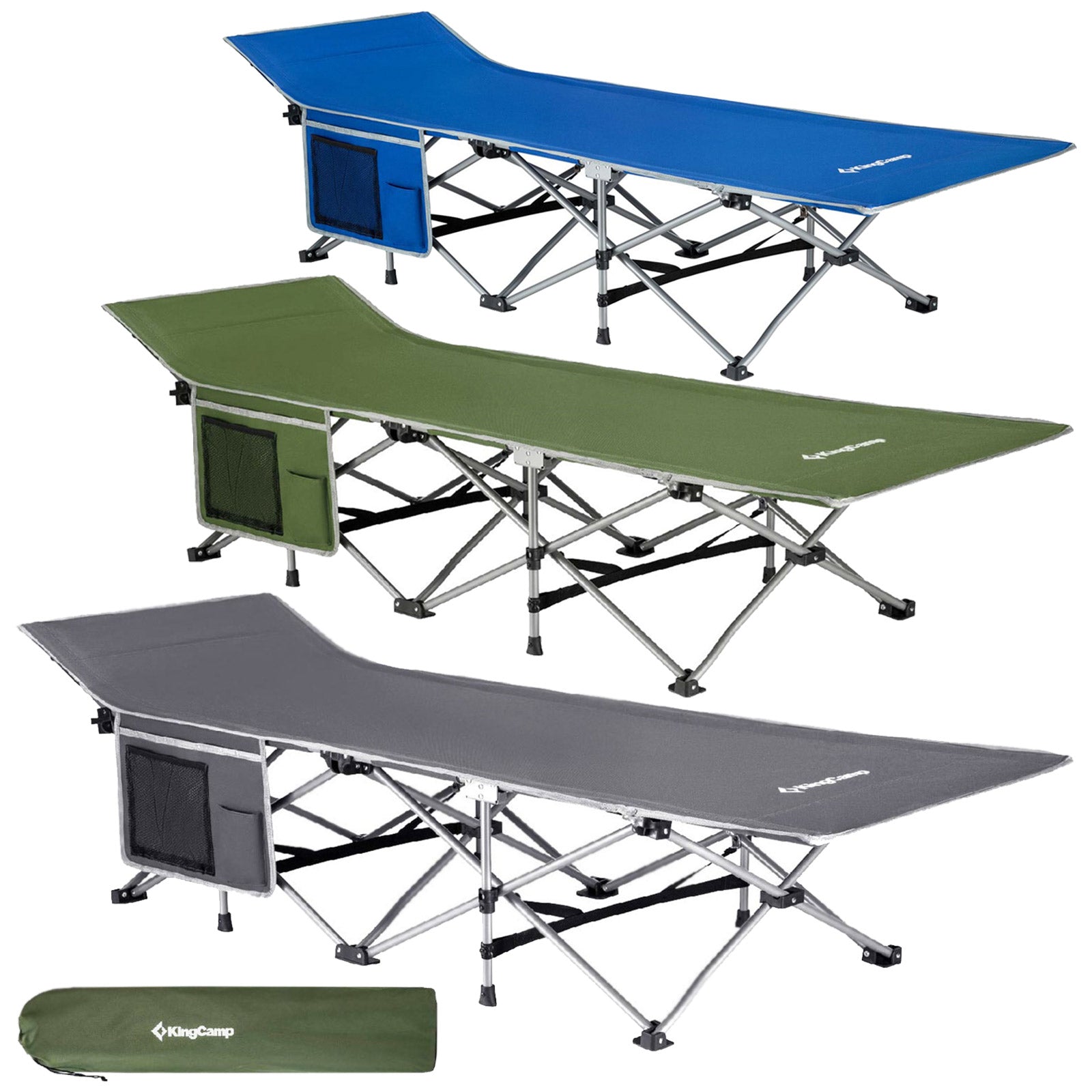 Lit de camp KINGCAMP XL chaise longue de camping en plein air lit pliant lit d'invité en acier 190x67 cm