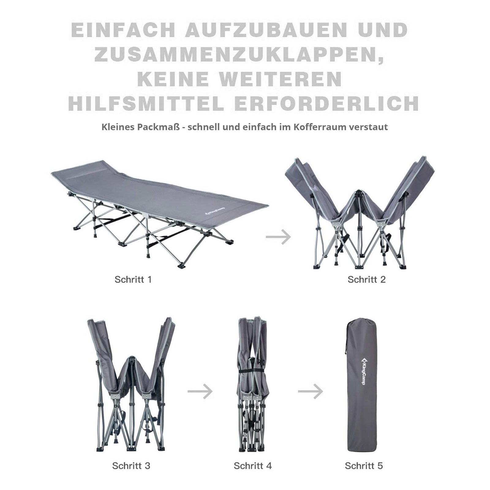 KINGCAMP Feldbett XL Outdoor Camping Liege Klappbett Gäste Bett Stahl 190x67 cm