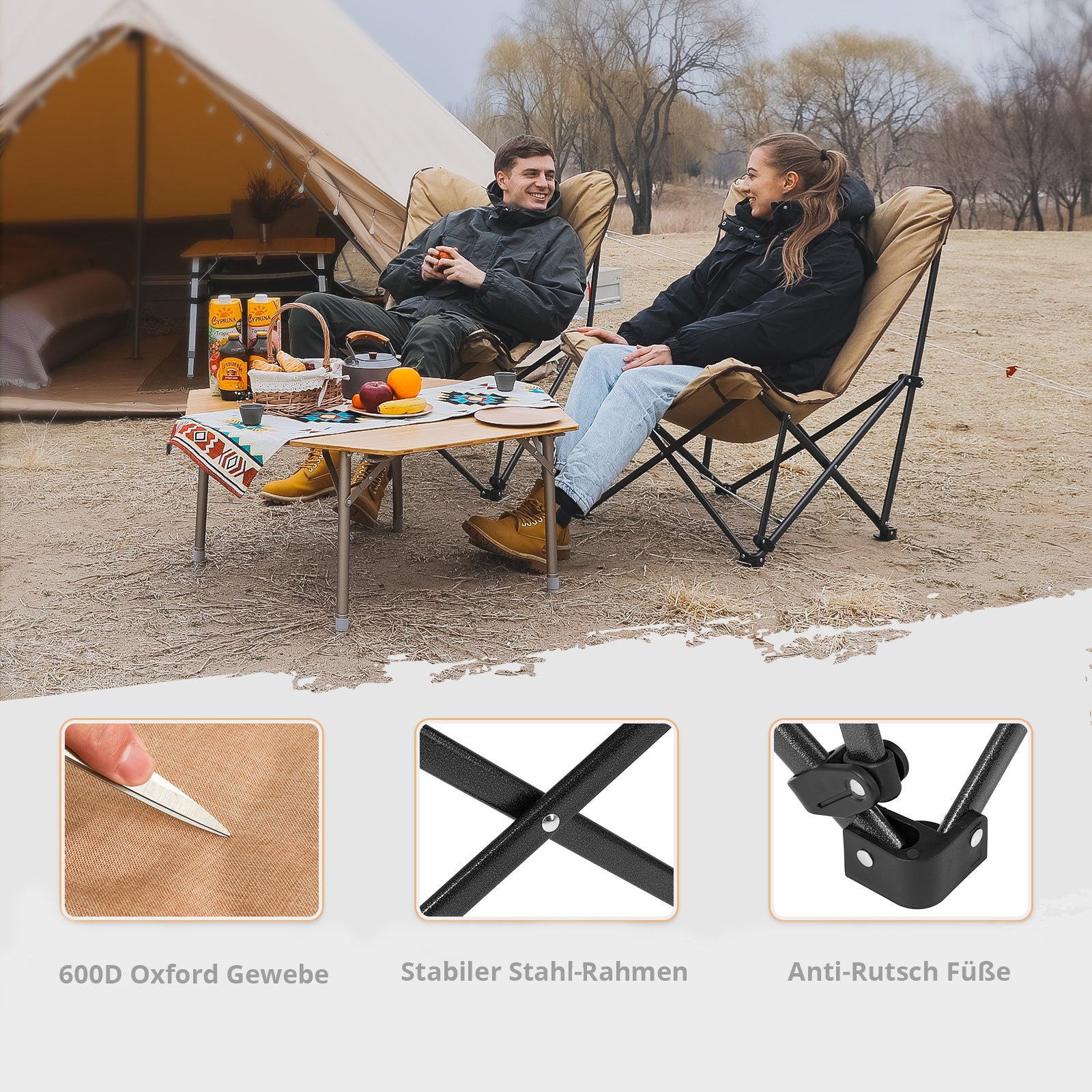 KINGCAMP Campingstuhl Lindon Relax Schmetterlingsstuhl Lounge Stuhl Stahl 136kg