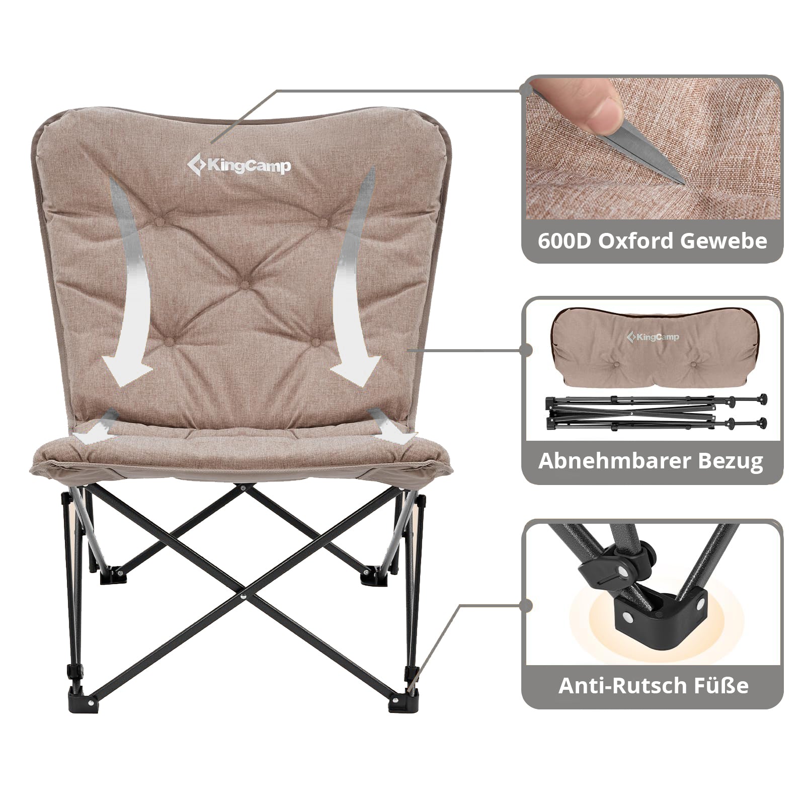 Chaise de camping KINGCAMP Lindon Relax Butterfly Chair Chaise longue en acier 136 kg