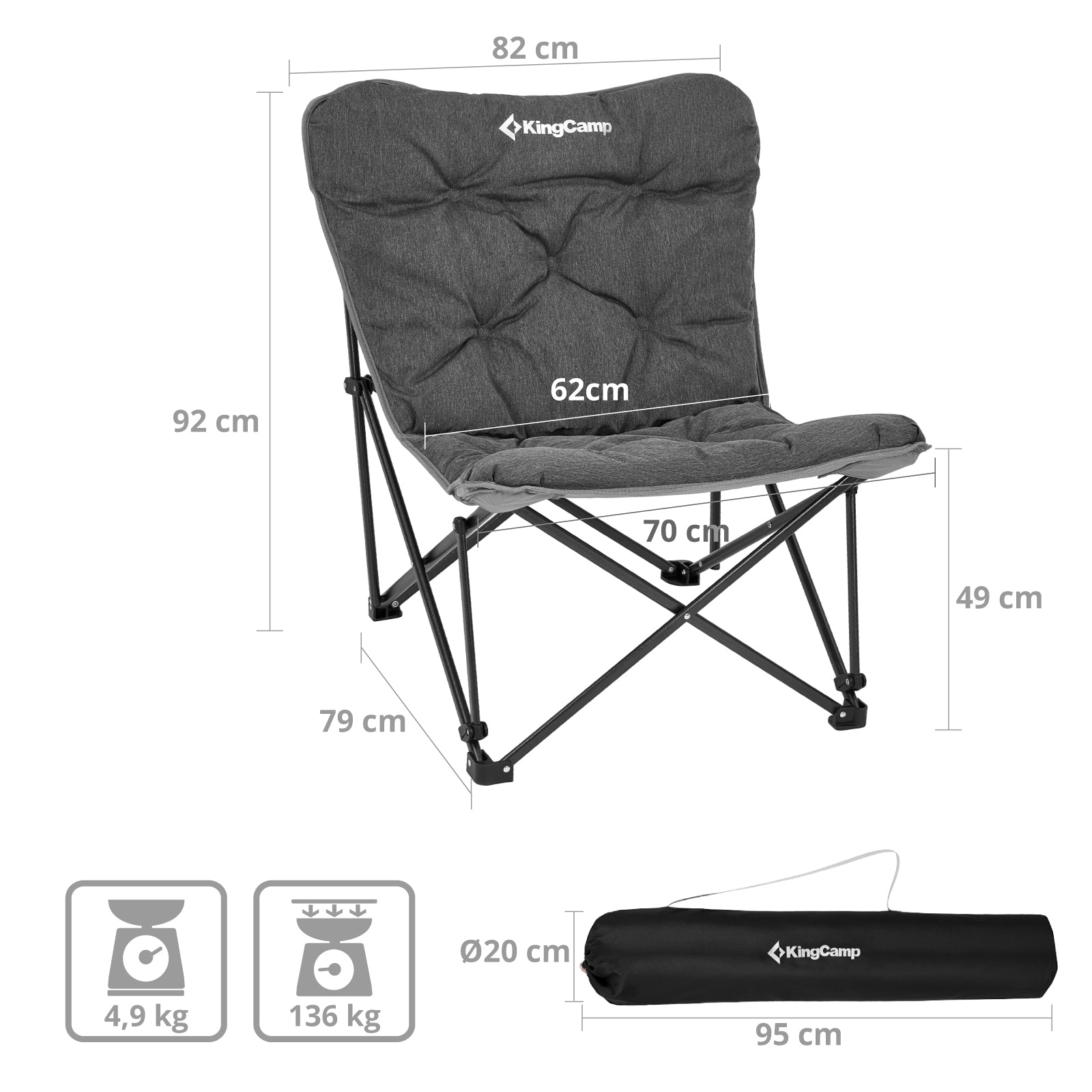 Chaise de camping KINGCAMP Lindon Relax Butterfly Chair Chaise longue en acier 136 kg