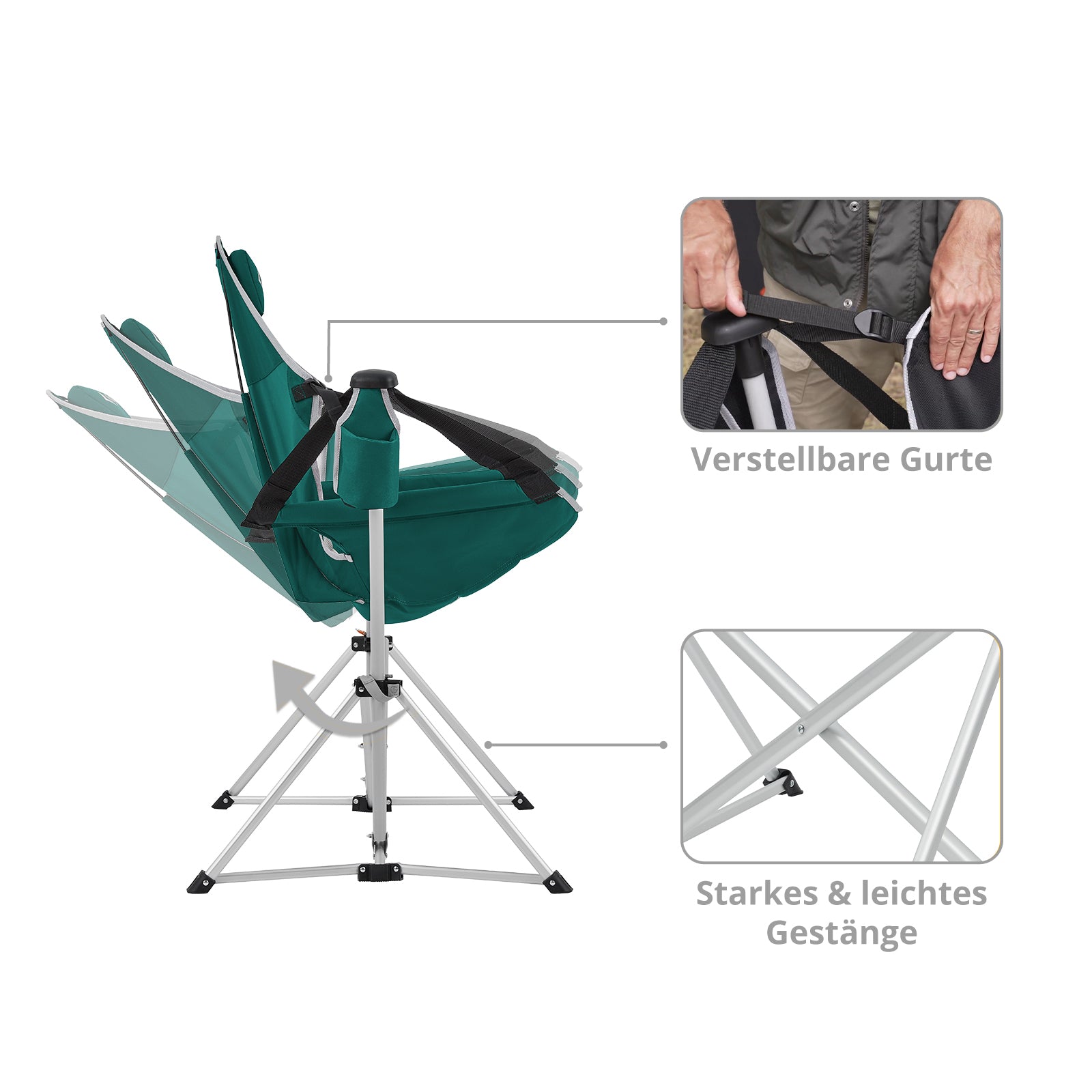 Chaise de camping KINGCAMP Orchidée à bascule Fauteuil de camping réglable en aluminium 120 kg
