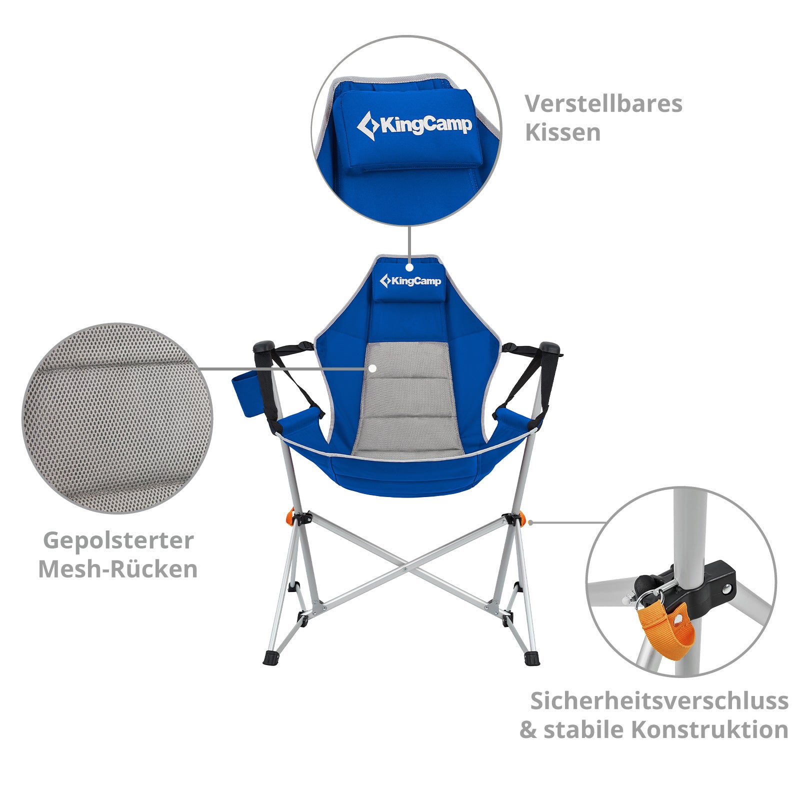 Chaise de camping KINGCAMP Orchidée à bascule Fauteuil de camping réglable en aluminium 120 kg