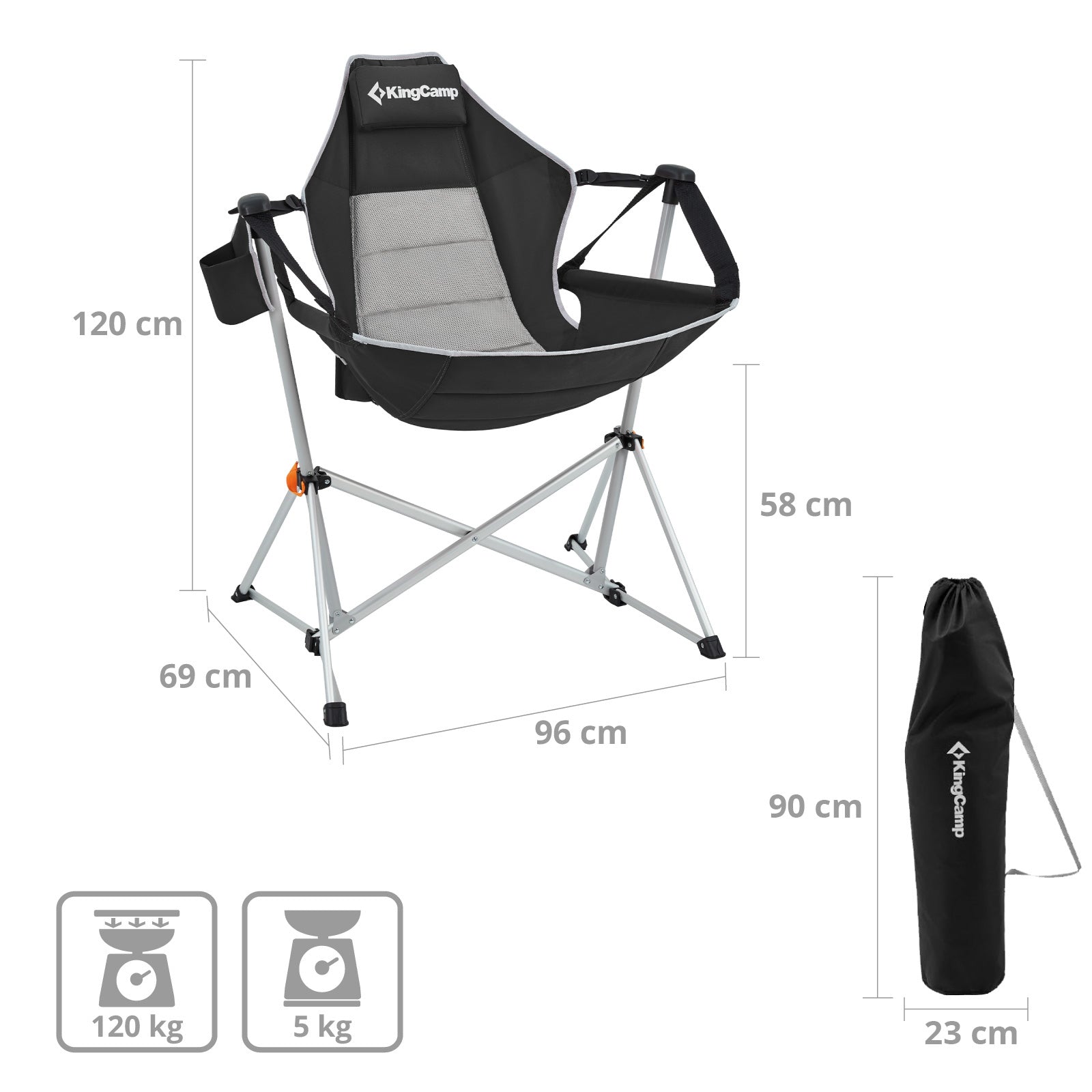 KINGCAMP Camping Klappstuhl Orchid Deluxe Schaukel Stuhl Sessel Verstellbar Alu