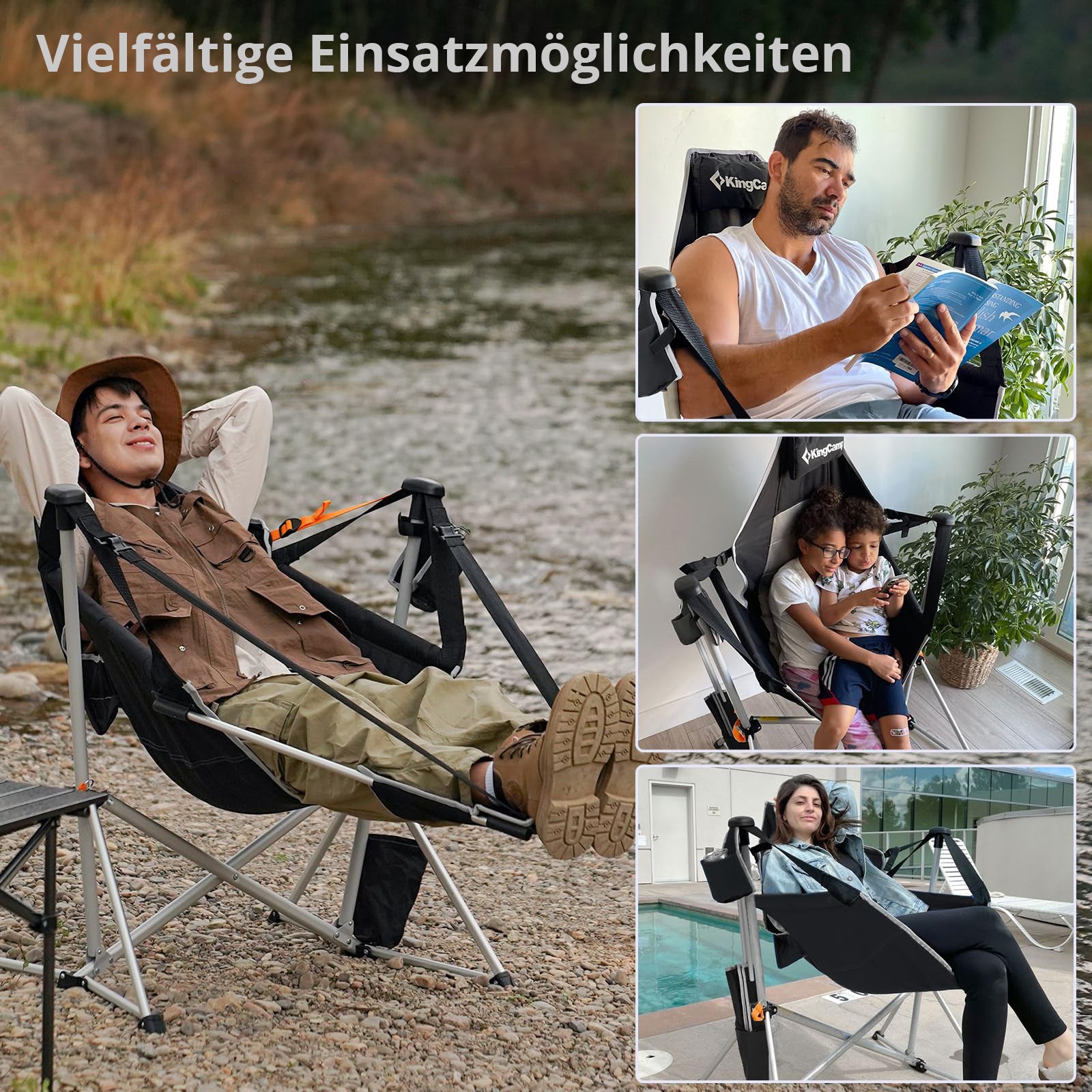 KINGCAMP Campingklapstoel Orchid Deluxe Schommelstoel Verstelbaar Aluminium