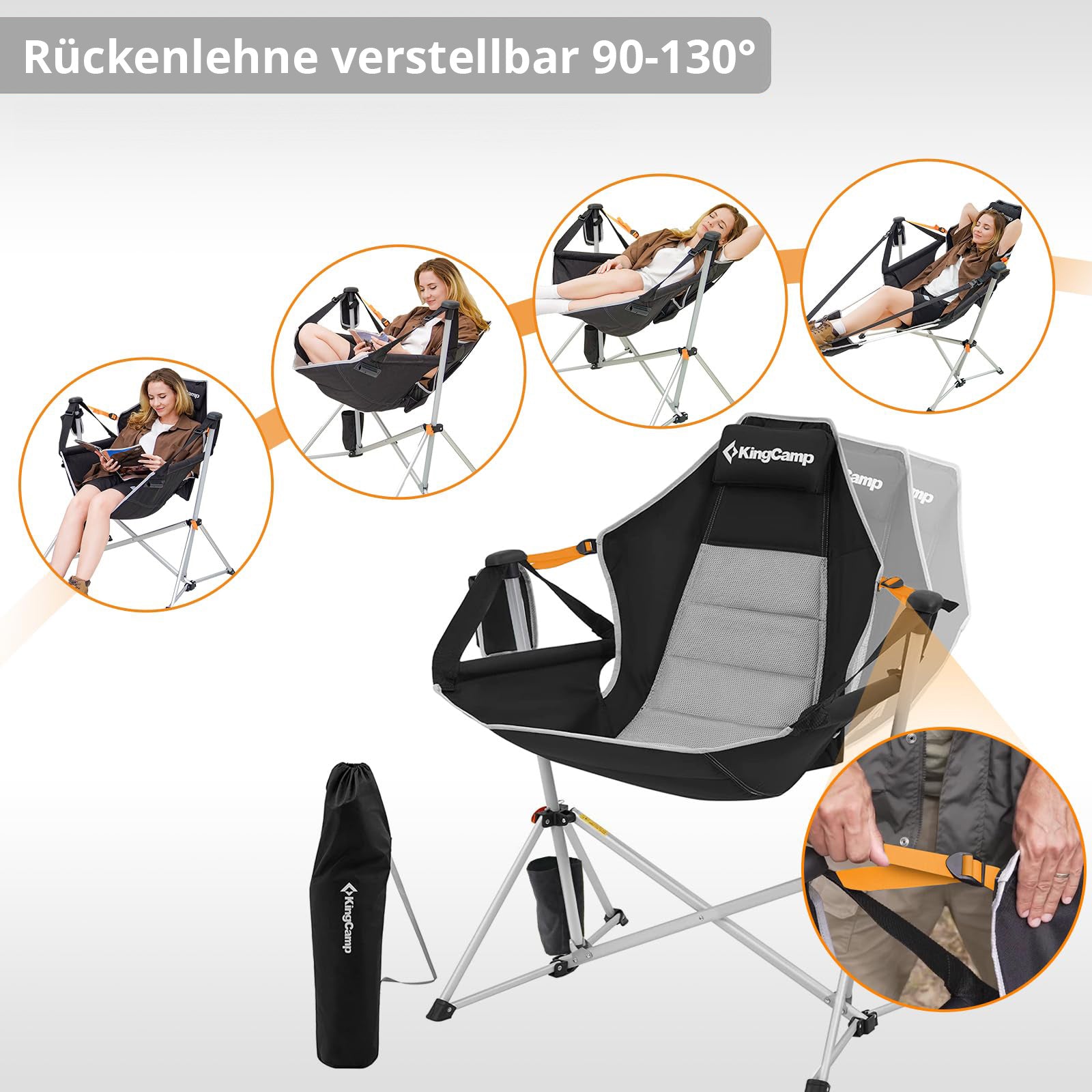KINGCAMP Camping Klappstuhl Orchid Deluxe Schaukel Stuhl Sessel Verstellbar Alu