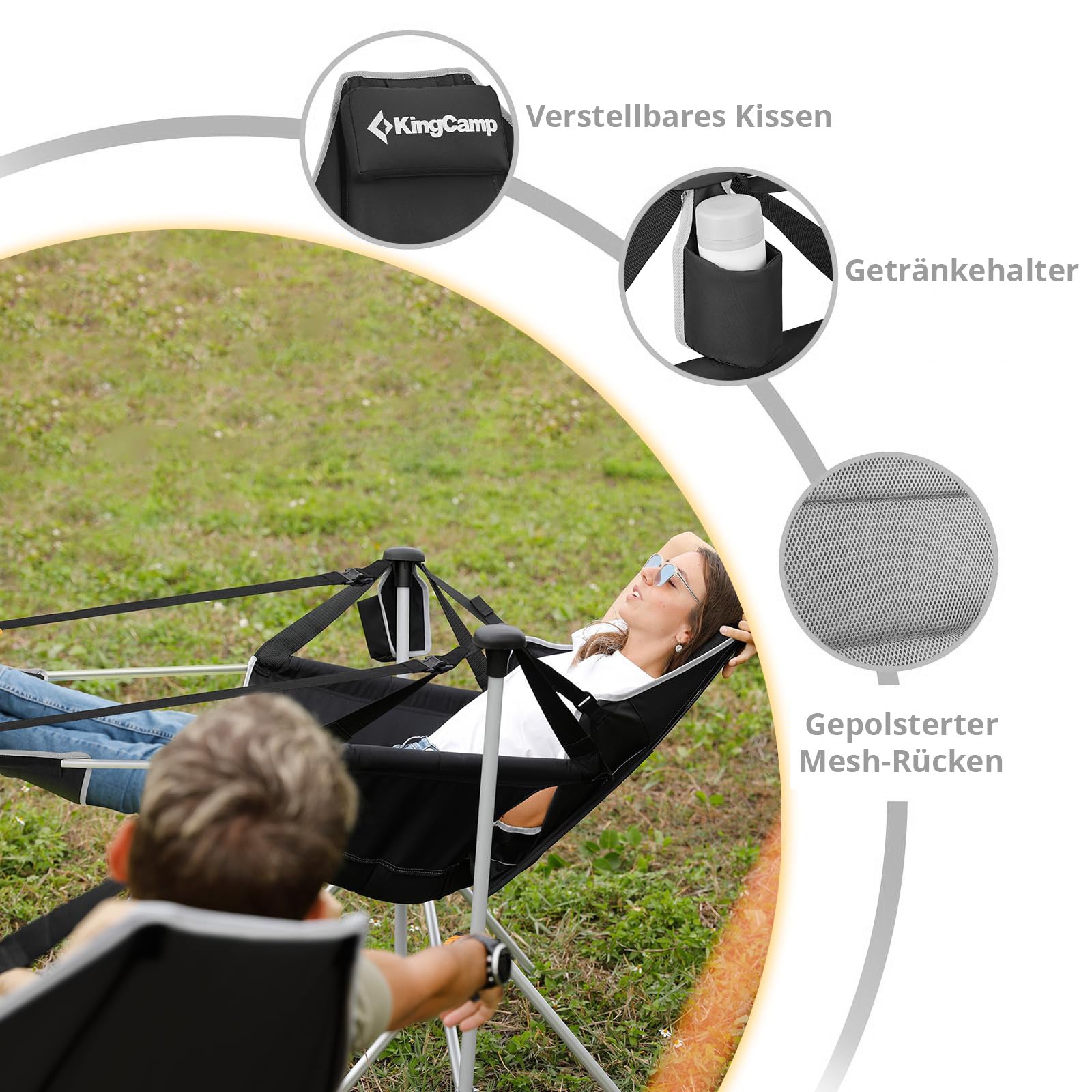 KINGCAMP Camping Klappstuhl Orchid Deluxe Schaukel Stuhl Sessel Verstellbar Alu