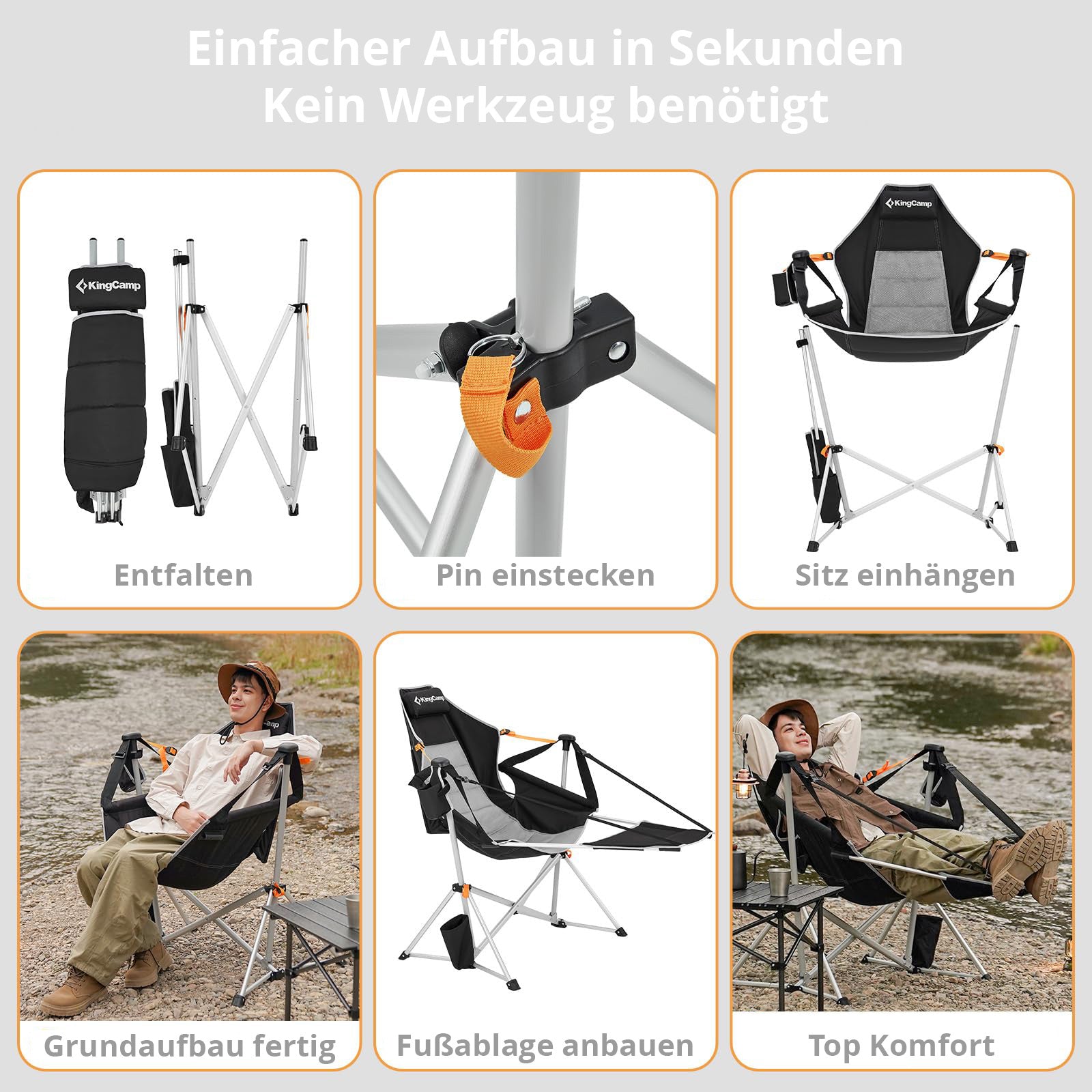 KINGCAMP Camping Klappstuhl Orchid Deluxe Schaukel Stuhl Sessel Verstellbar Alu