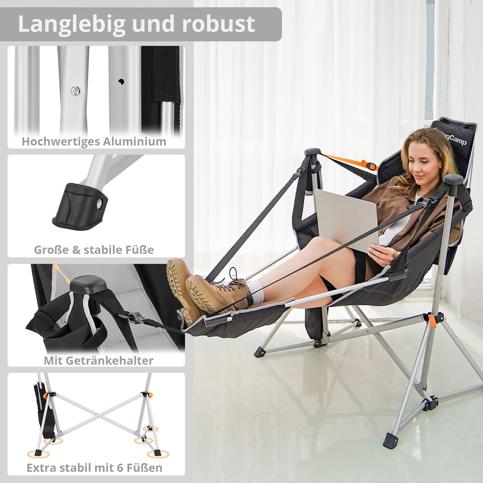 KINGCAMP Camping Klappstuhl Orchid Deluxe Schaukel Stuhl Sessel Verstellbar Alu