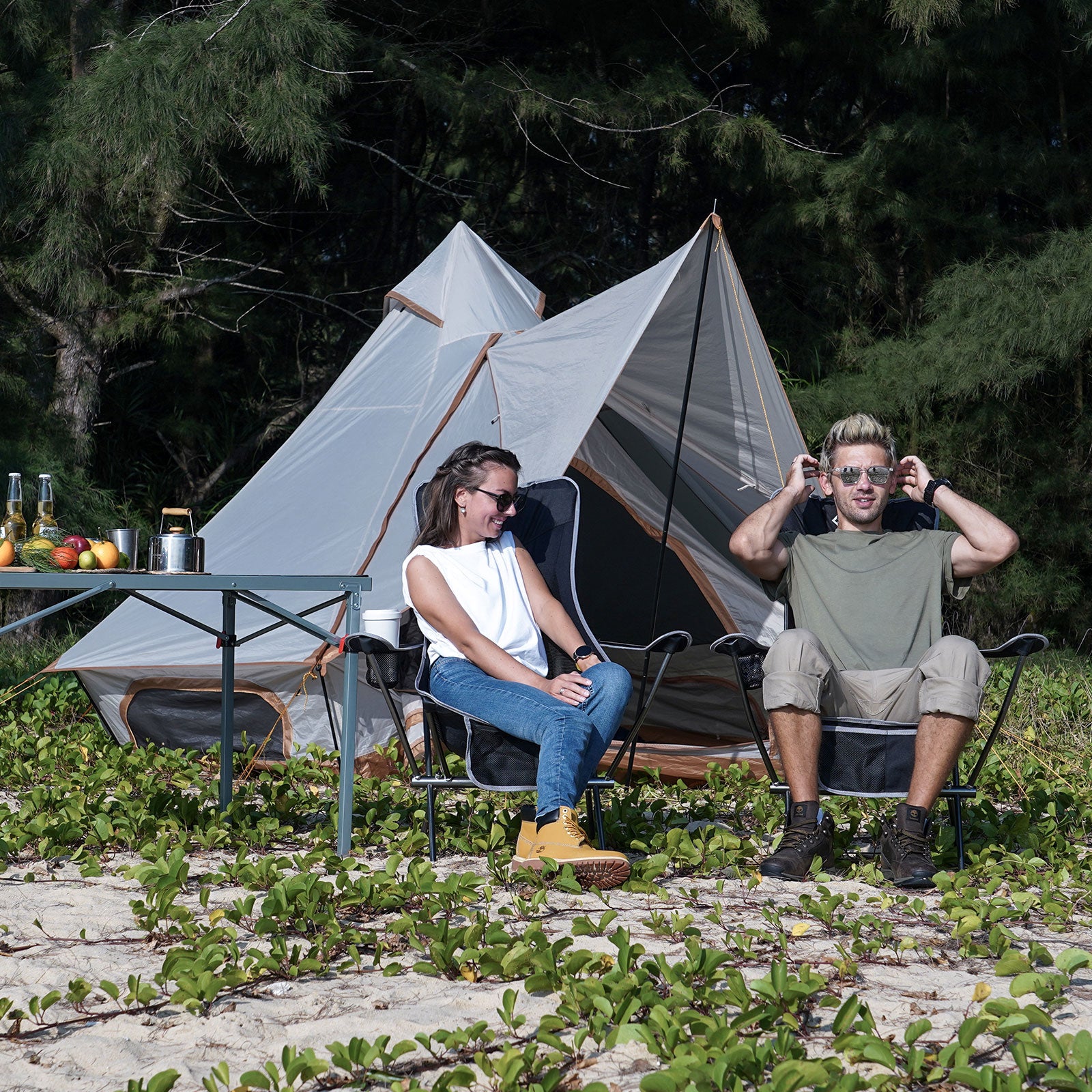 Chaise de camping pliante KINGCAMP Cataby Deluxe, chaise de plage pliable en aluminium, 120 kg