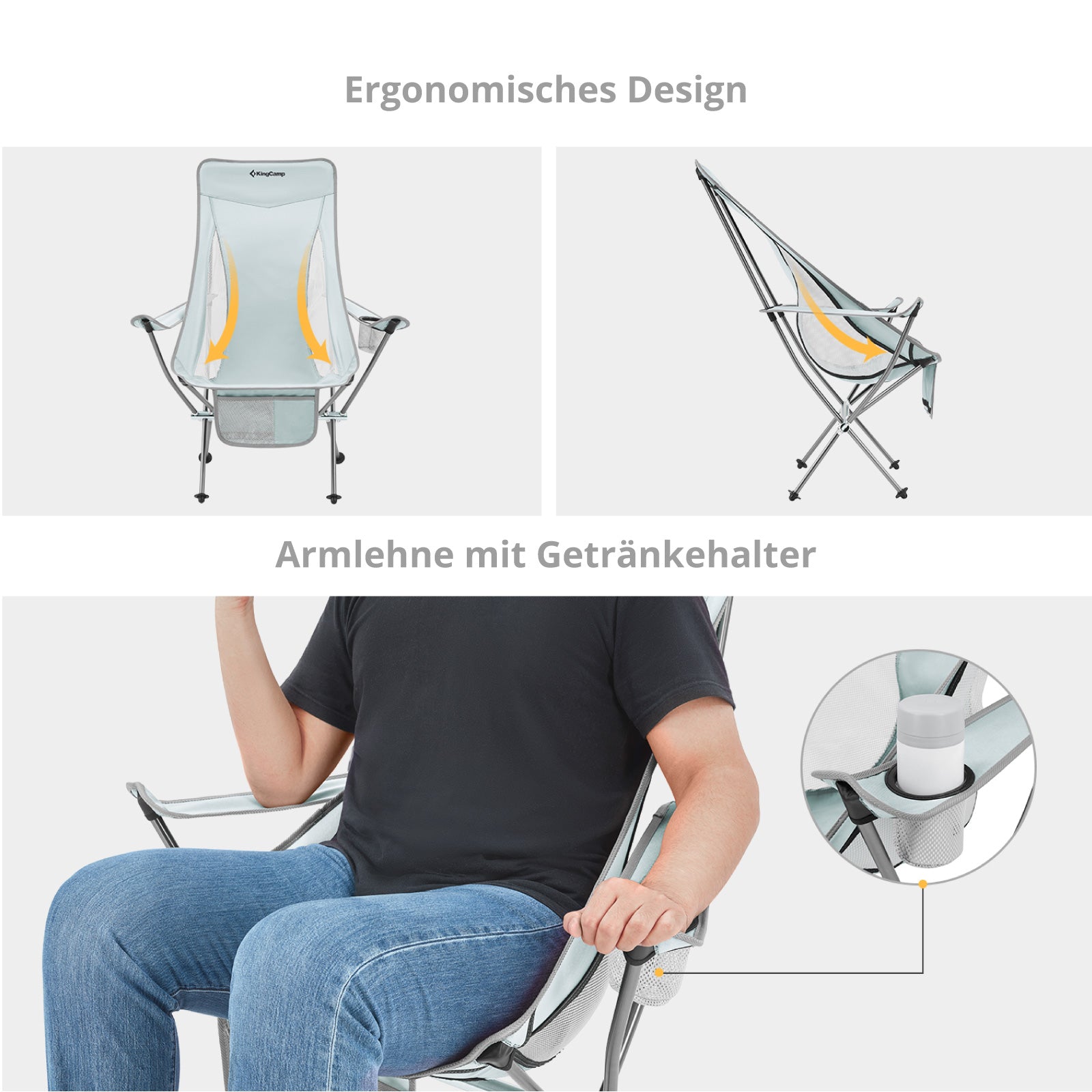 Chaise de camping pliante KINGCAMP Cataby Deluxe, chaise de plage pliable en aluminium, 120 kg