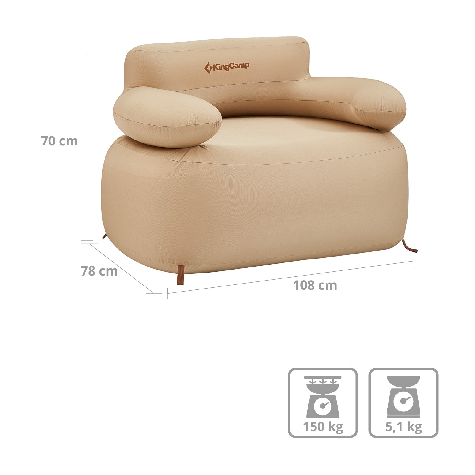 Chaise longue gonflable KINGCAMP, siège de camping gonflable, mobilier de jardin pour glamping