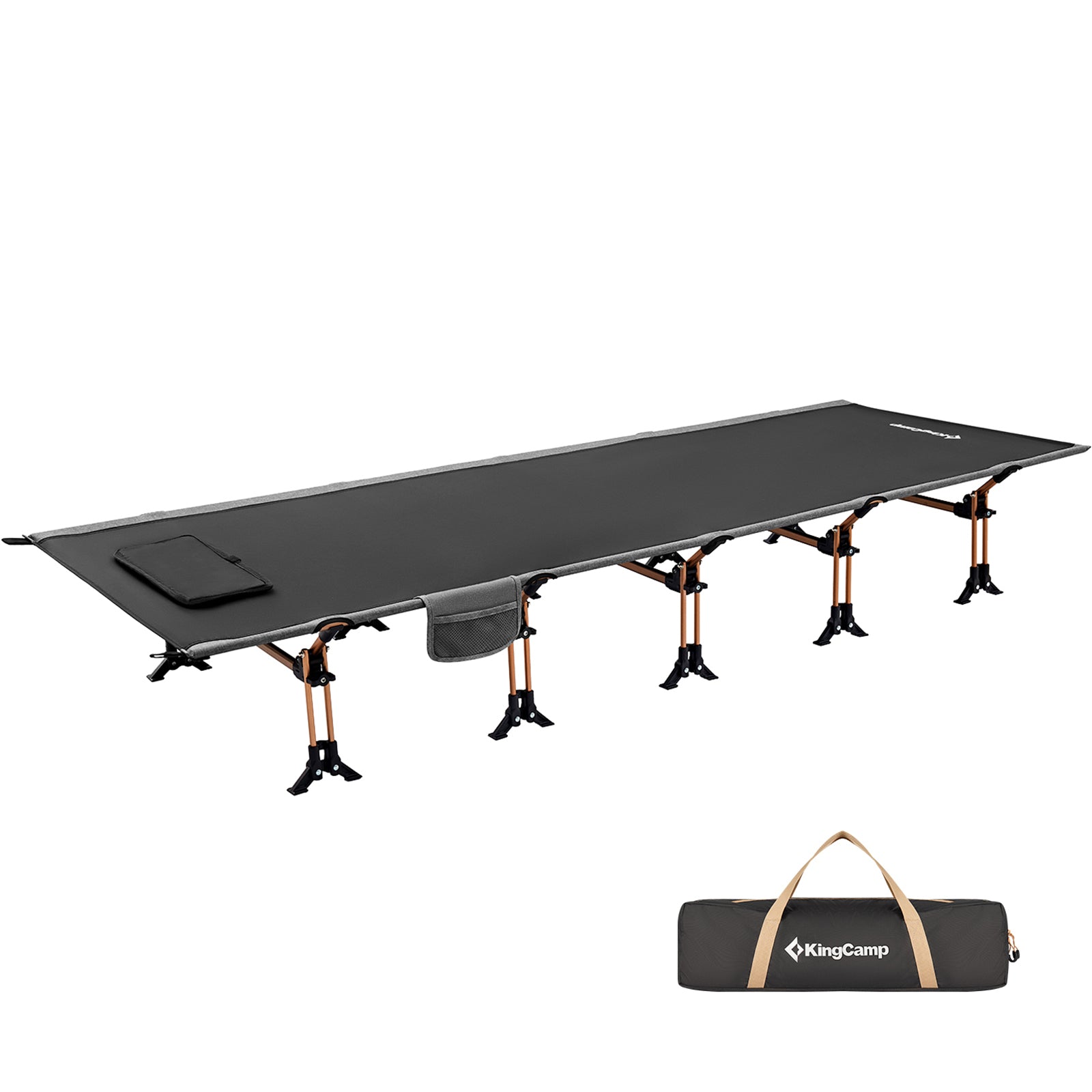 Lit de camp XL en aluminium KINGCAMP, lit pliant d'extérieur à clic, chaise longue de camping, hauteur 30 cm, 250 kg
