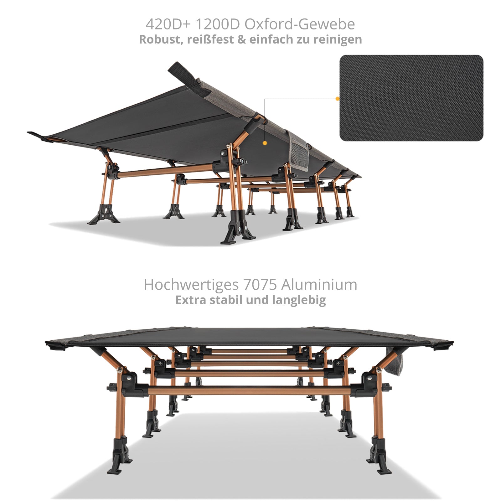 KINGCAMP Aluminium veldbed XL Outdoor klik-klapbed Campingbed 30 cm hoog 250 kg
