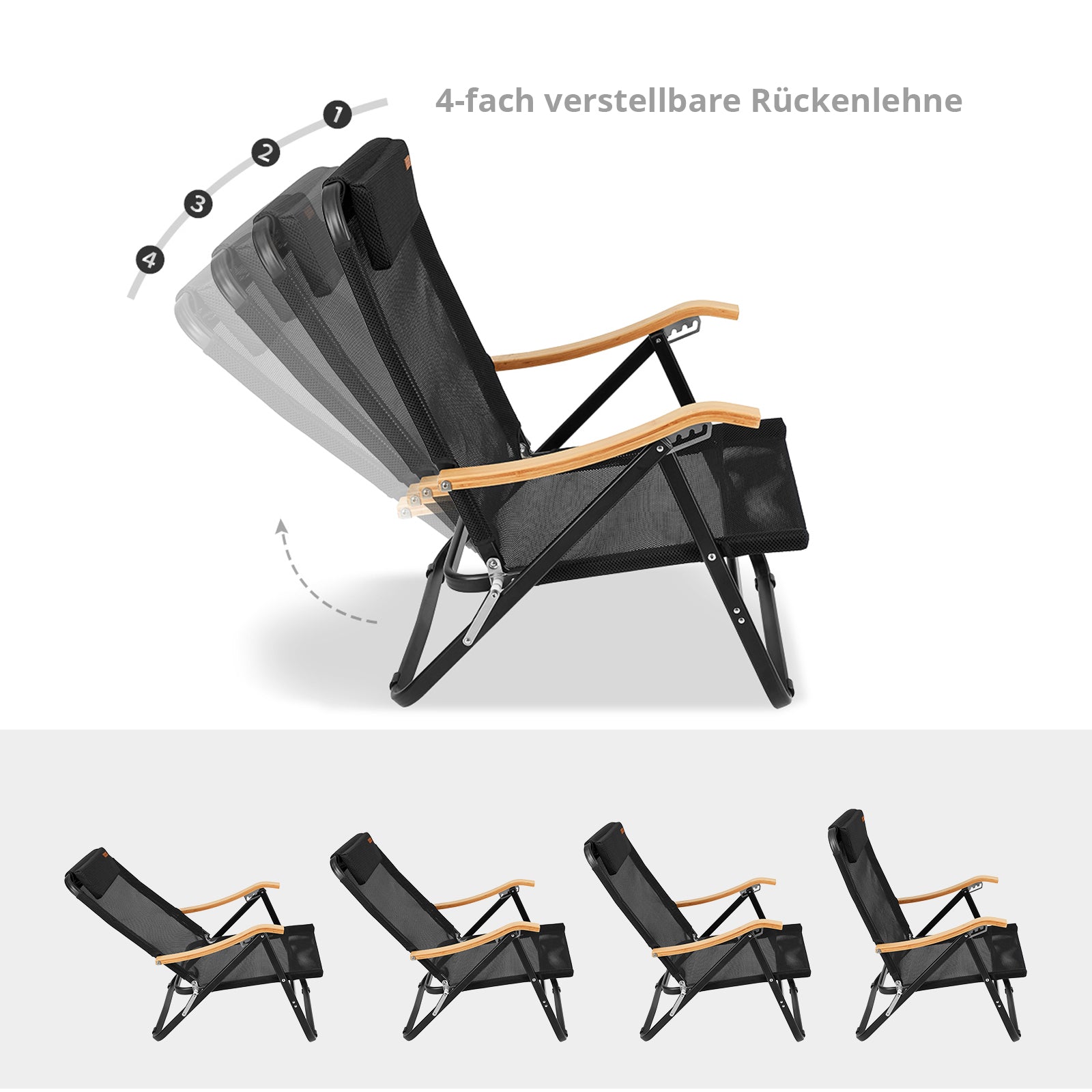 KINGCAMP Lounge Chair Hayden Camping Sessel Stuhl Outdoor XL Niedrig Holz 150 kg