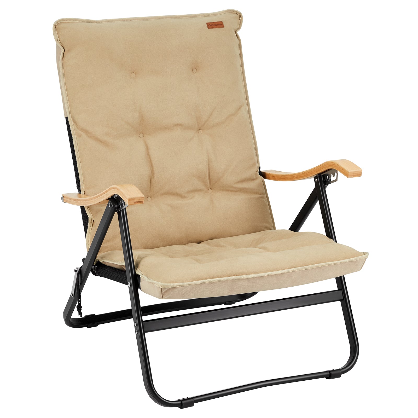 Chaise longue de camping rembourrée Kingcamp Hayden Deluxe XL en bois bas 150 kg