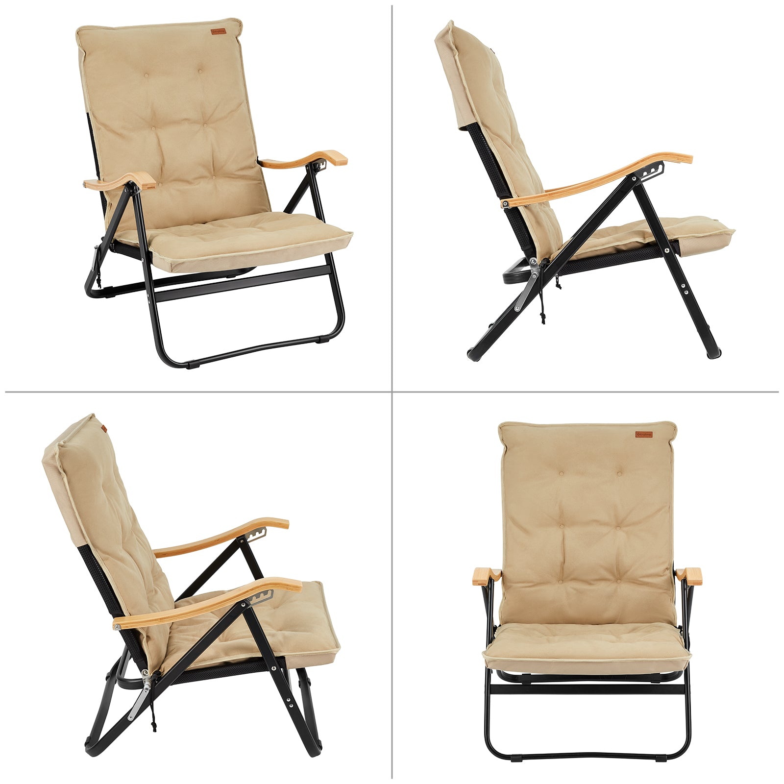 KINGCAMP Lounge Chair Hayden Deluxe Upholstered Camping Chair XL Low Wood 150 kg