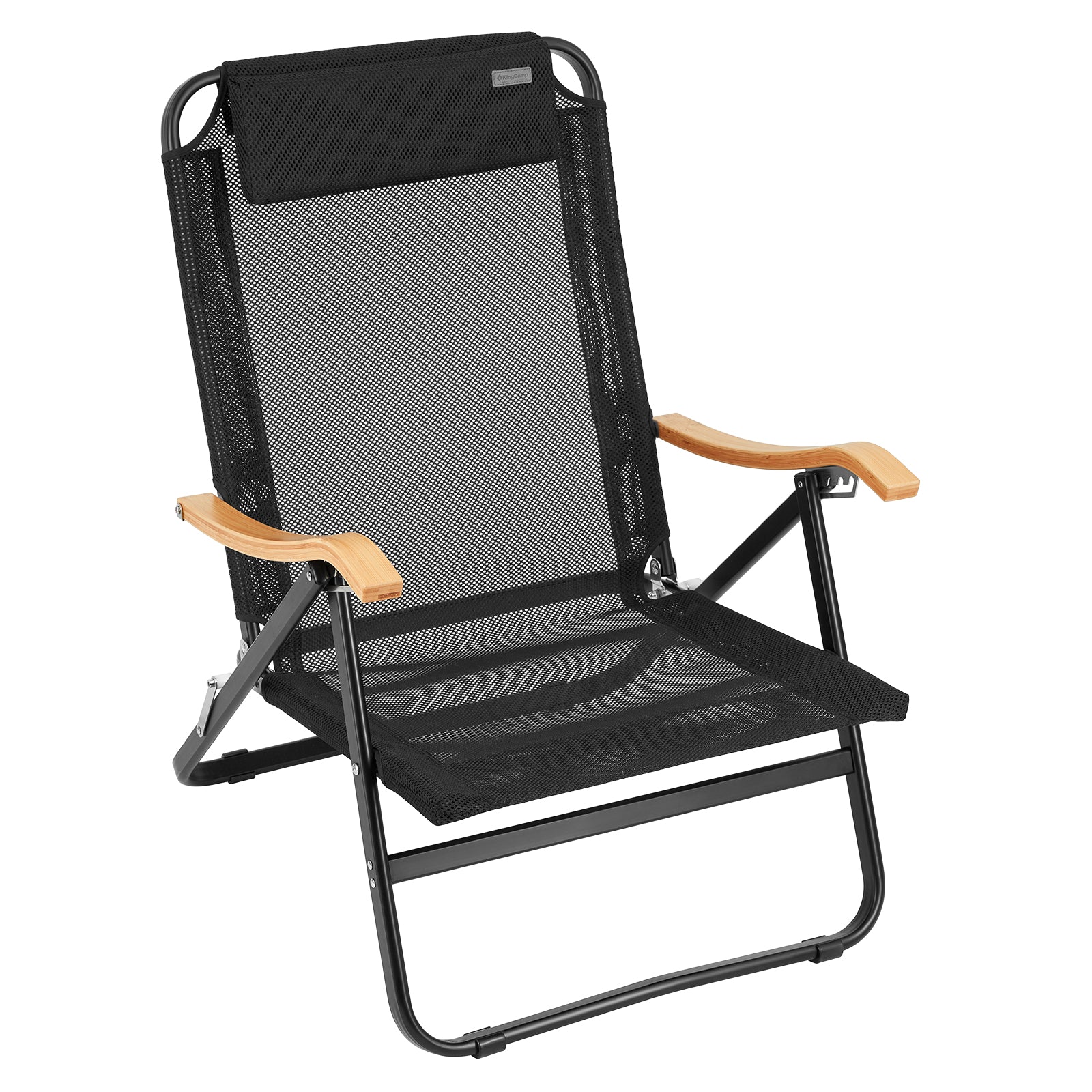 KINGCAMP Lounge Chair Hayden Deluxe Polster Camping Stuhl XL Niedrig Holz 150 kg